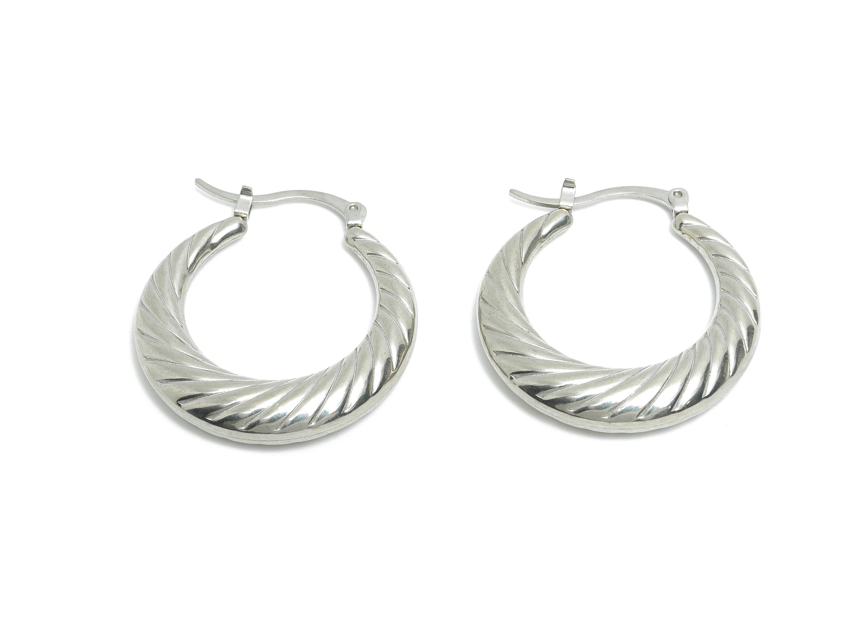 Steel Hoop Earring - Twisted Vintage Silver Hoop Earring - Hinged Back - Elegant Steel Hoop Jewelry - Steel Finding - 33x31.6x6.4mm - SS1696 - DOMEDBAZAAR