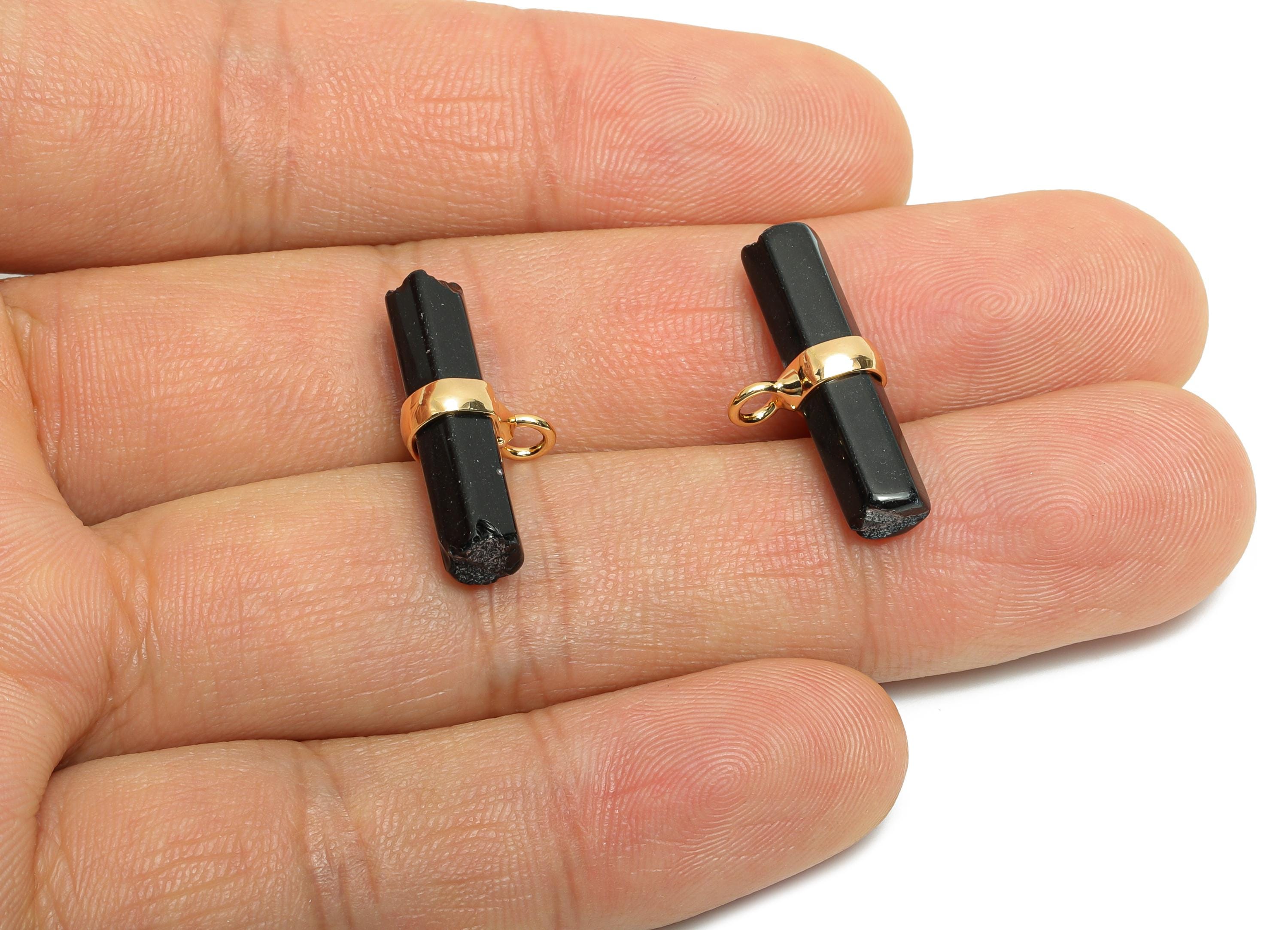 Obsidian Bar Pendant - Brass Rectangular Stone Charm For Necklace - Modern Stone Jewelry - KC Gold Plating - 23x11x6.66mm - NS2882A - DOMEDBAZAAR