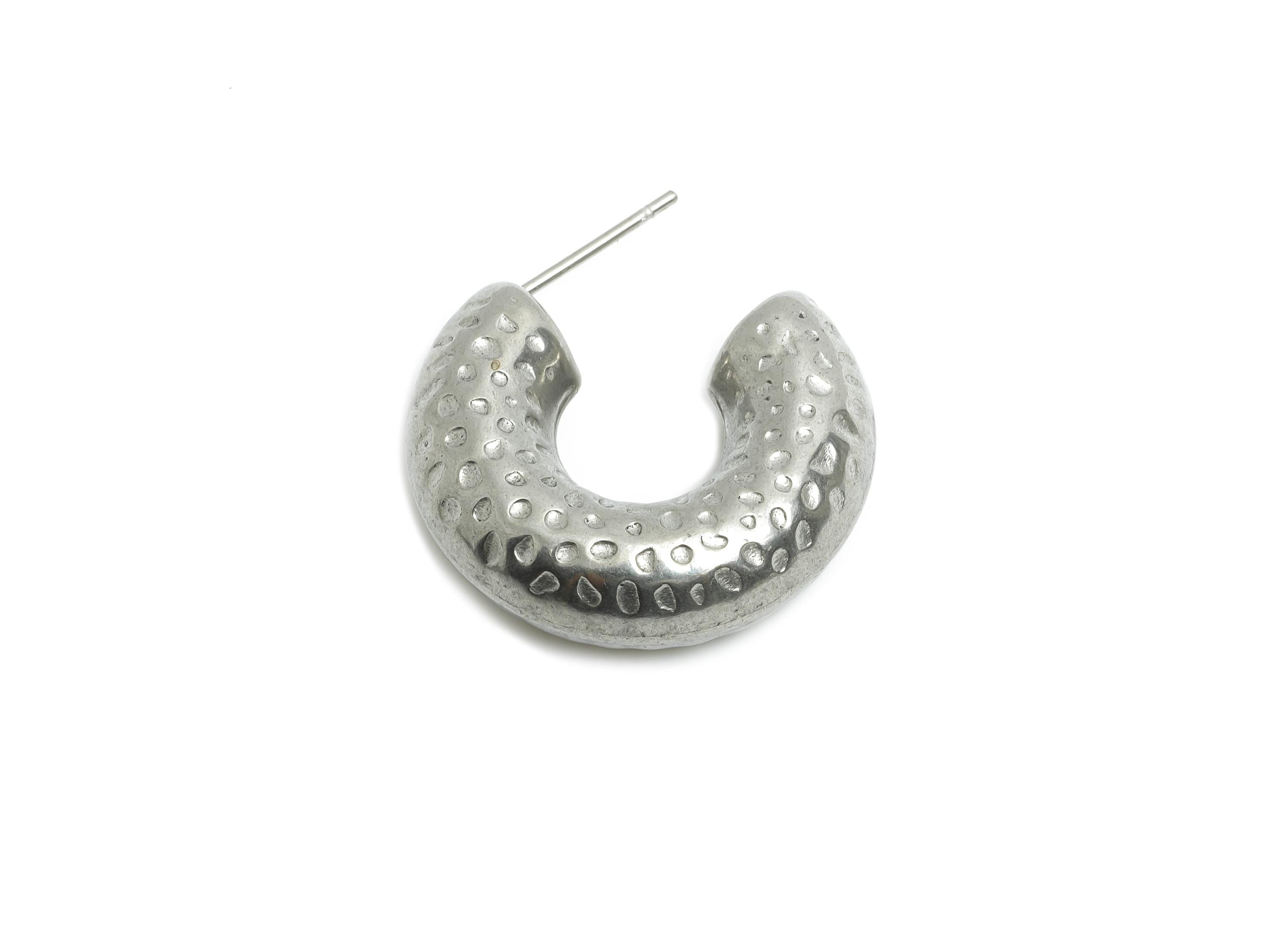 Steel Crescent Hoop Earring Studs - Hammered Silver Crescent Earring Post - Textured Open C Studs - Earring Finding - 25x21x7.9mm - SS1704 - DOMEDBAZAAR