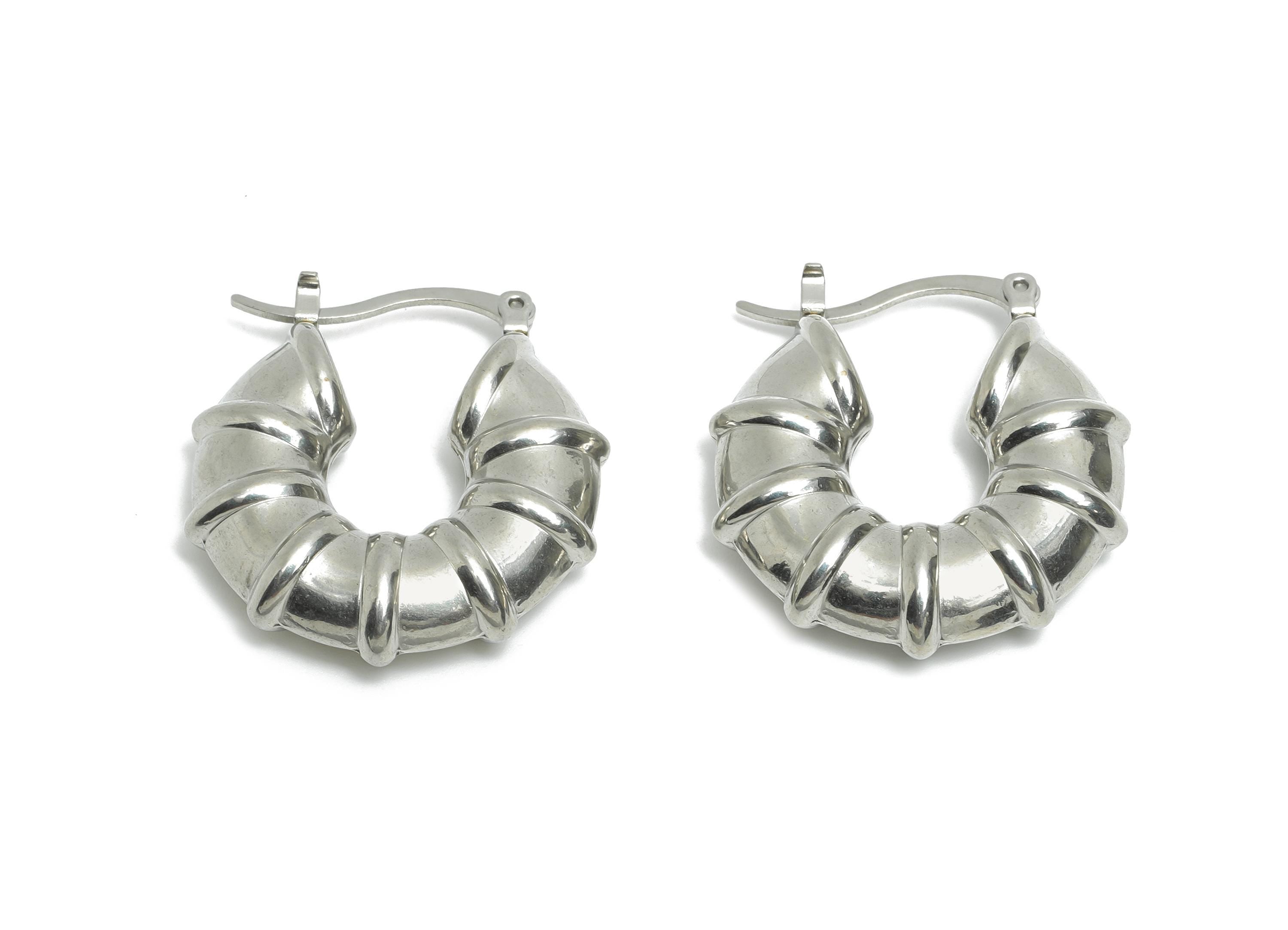 Steel Hoop Earring - Unique Silver Metal Hoop Earring - Hinged Back - Statement Steel Hoop Jewelry - Steel Finding - 28x27.74x7.7mm - SS1706 - DOMEDBAZAAR