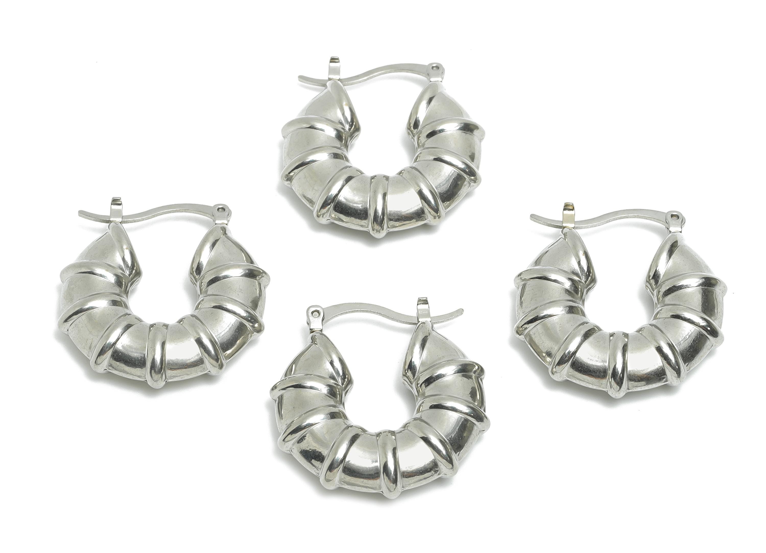 Steel Hoop Earring - Unique Silver Metal Hoop Earring - Hinged Back - Statement Steel Hoop Jewelry - Steel Finding - 28x27.74x7.7mm - SS1706 - DOMEDBAZAAR