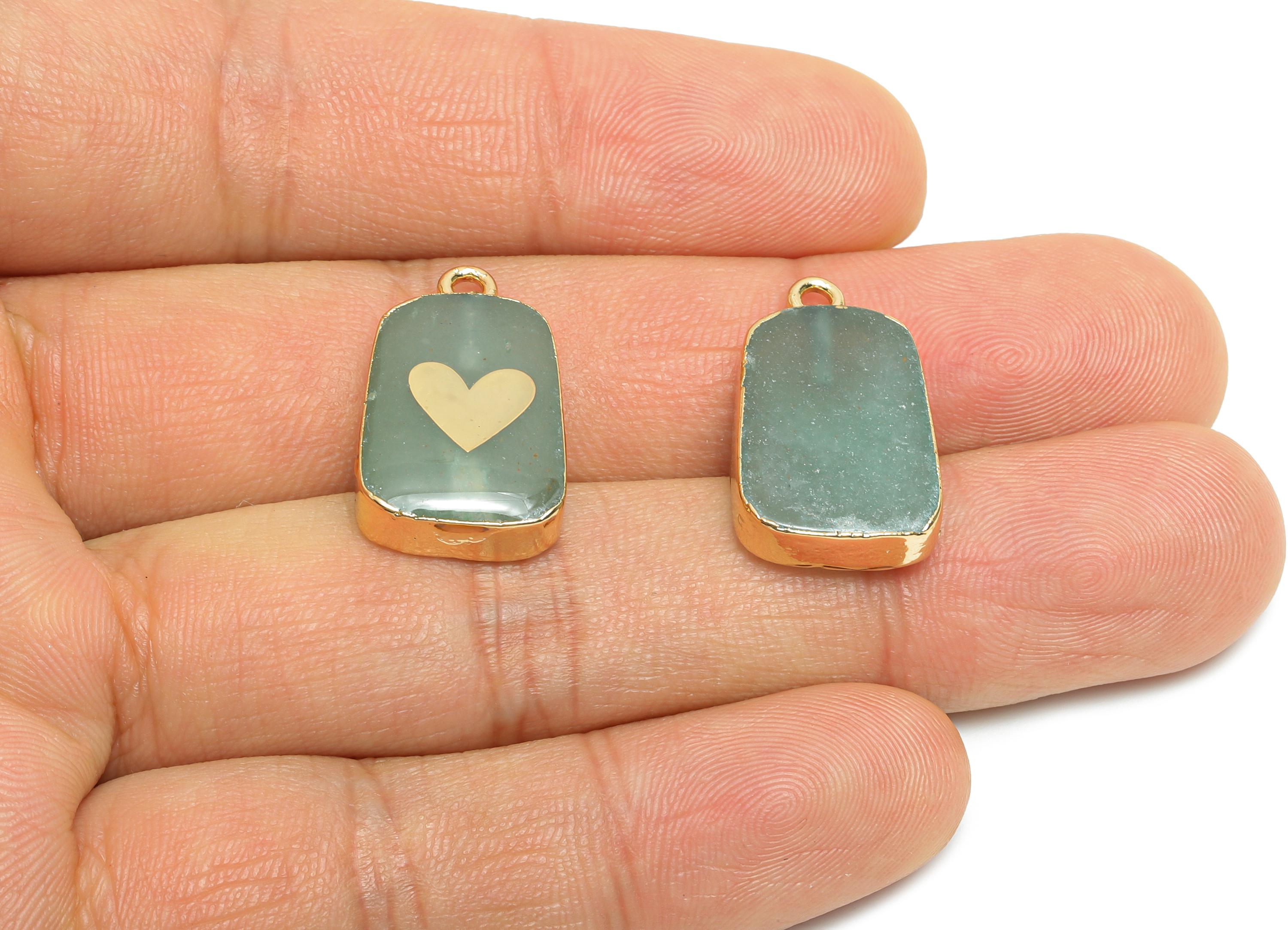 Green Gold Heart Pendant - Brass Aventurine For Handmade Necklace - Modern Heart Pendant - KC Gold Plating - 21x13x5.35mm - NS2870 - DOMEDBAZAAR