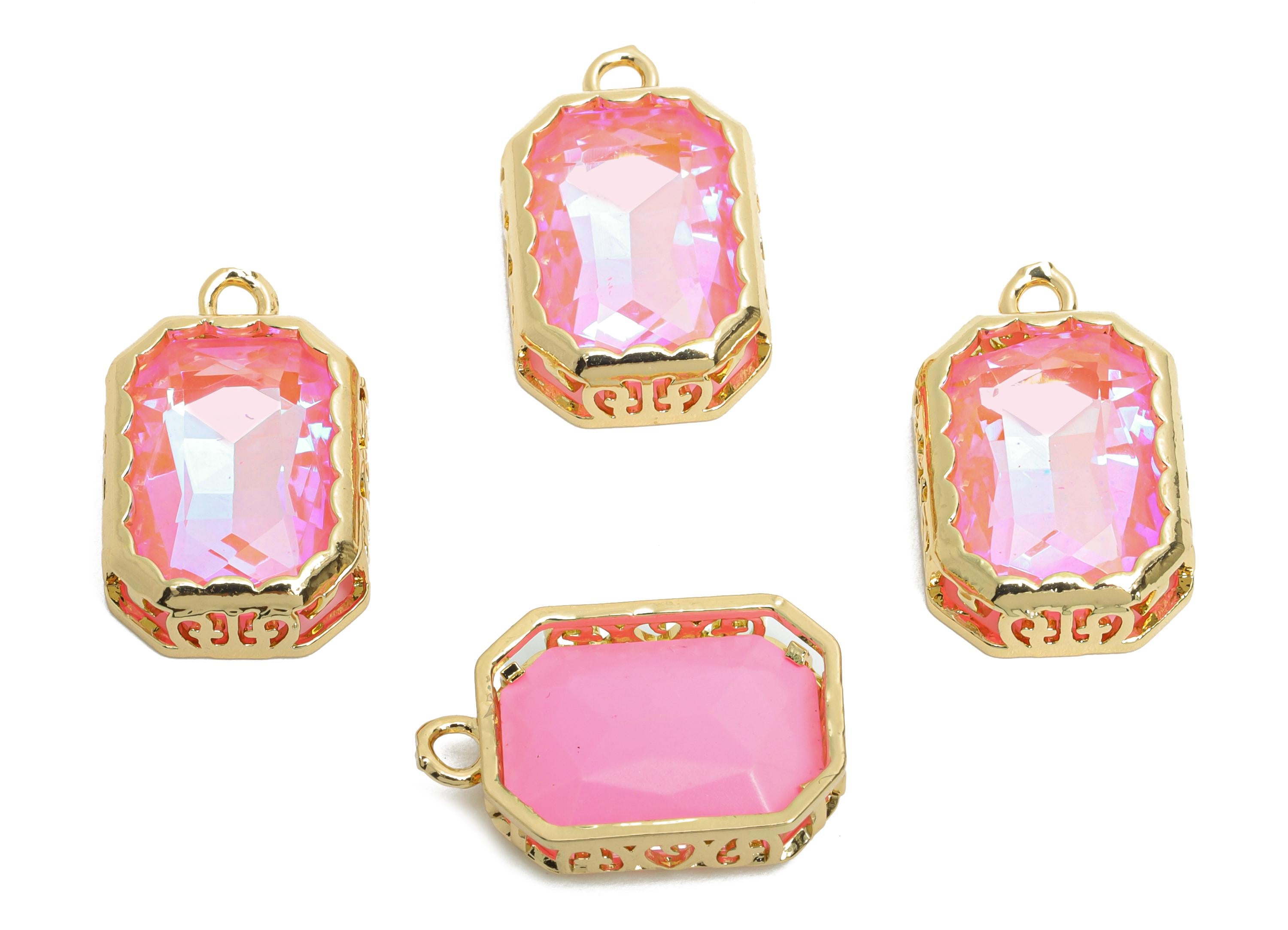 Rectangular Glass Charm - Artisan Sparking Geometry Pendant - Dazzling Faceted Crystal Charm - KC Gold Tone Plated - 18x12x5mm- GS1169 - DOMEDBAZAAR