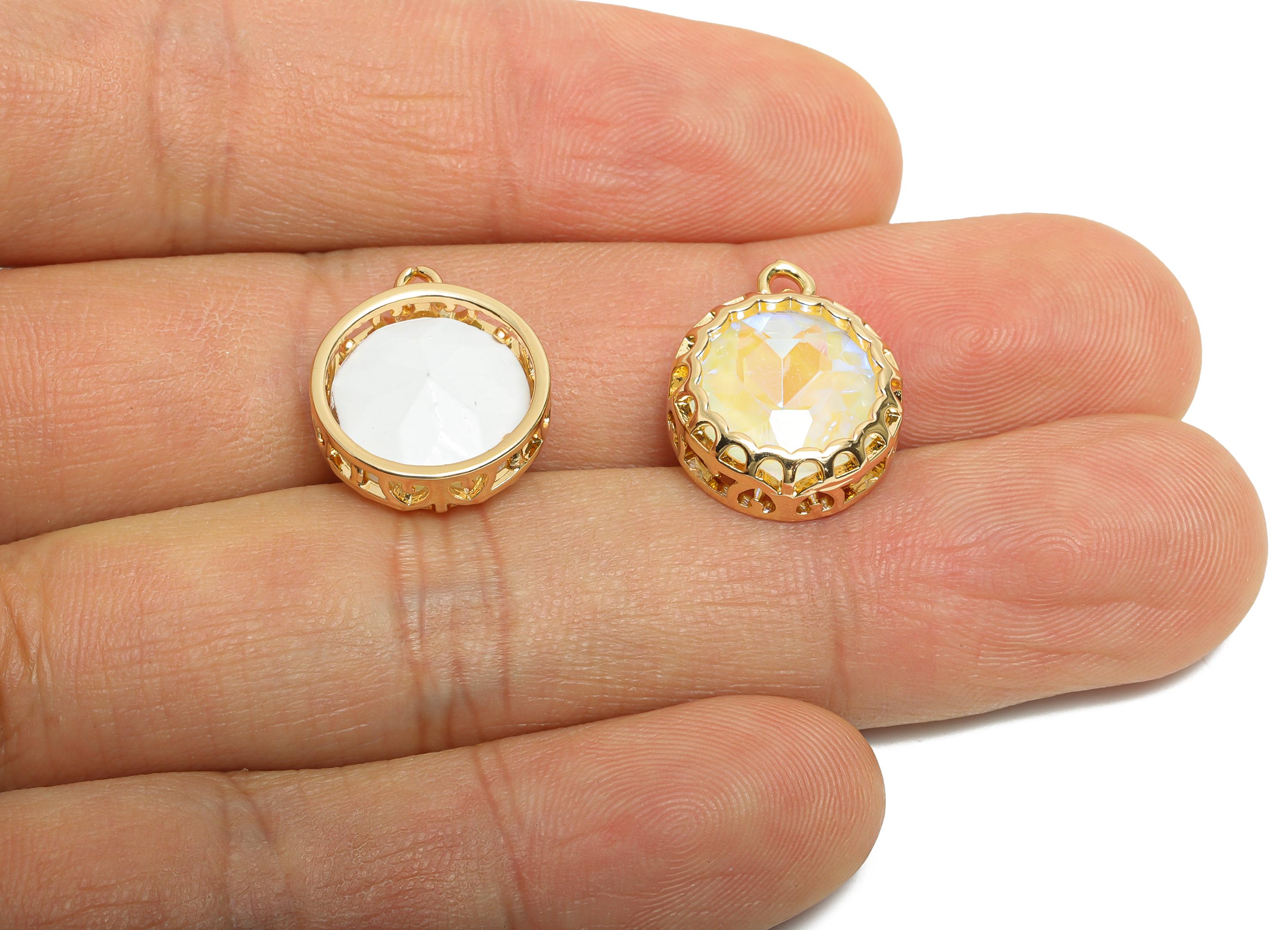 Round Glass Charm - Geometry Sparking Circle Pendant - Faceted Chic and Modern Crystal Charm - KC Gold Tone Plated - 17x14.2x5mm- GS1199 - DOMEDBAZAAR