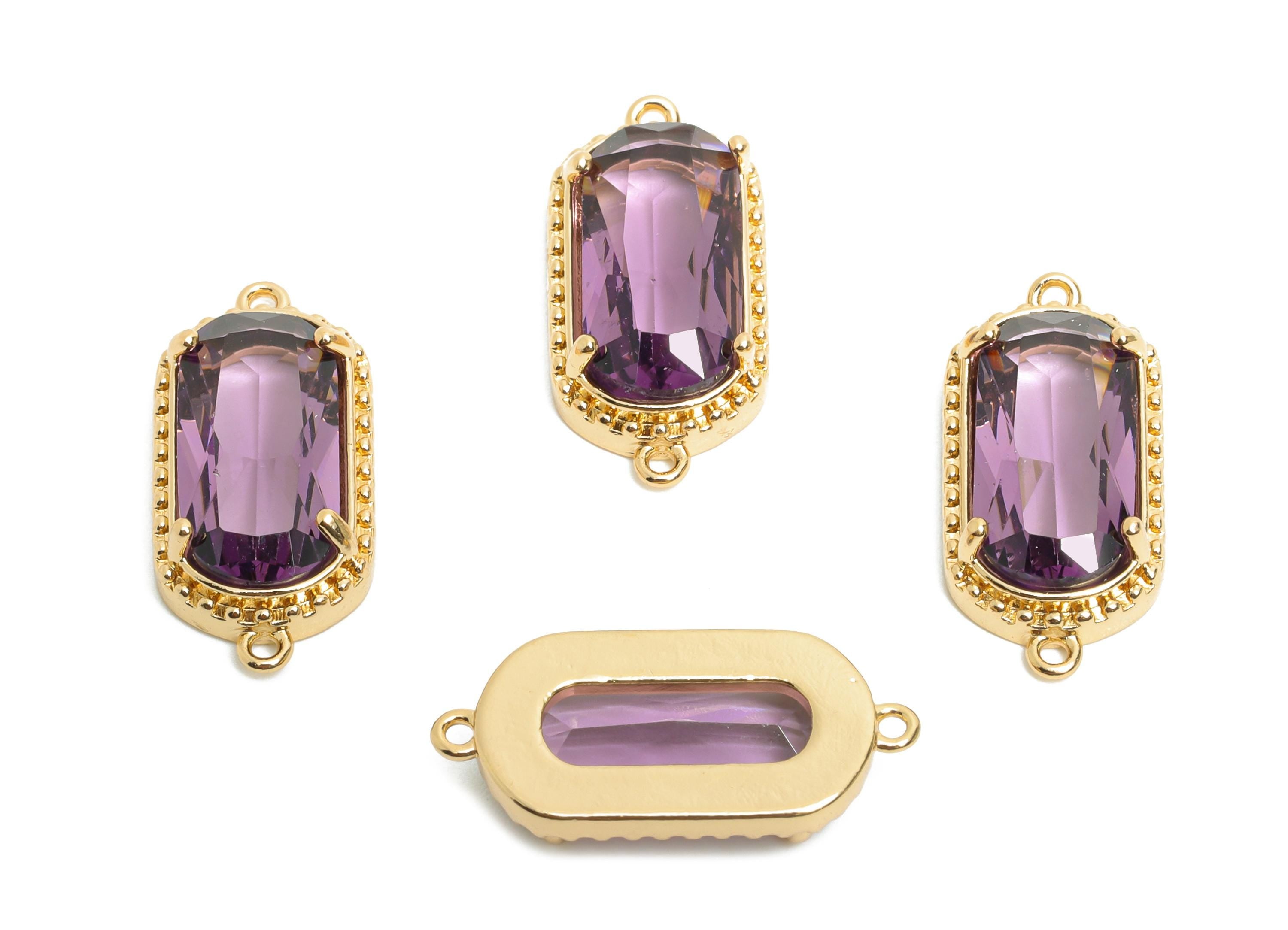 Brass Rectangle Crystal Connector - Dainty Gold Frame Pendant - Modern Oval Rectangle Connector - KC Gold Tone Plated - 20x9.53x4mm - GS1303 - DOMEDBAZAAR