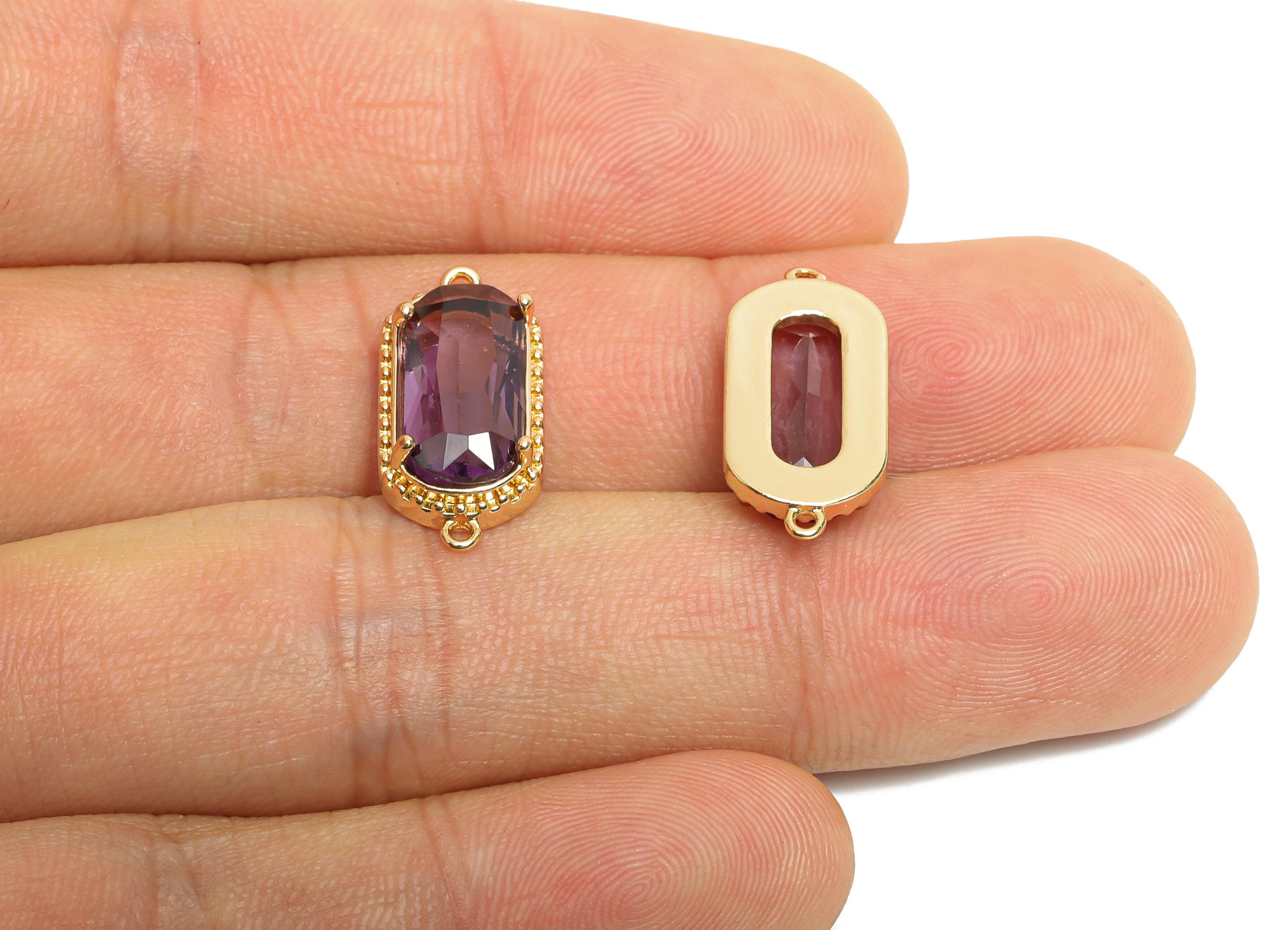 Brass Rectangle Crystal Connector - Dainty Gold Frame Pendant - Modern Oval Rectangle Connector - KC Gold Tone Plated - 20x9.53x4mm - GS1303 - DOMEDBAZAAR