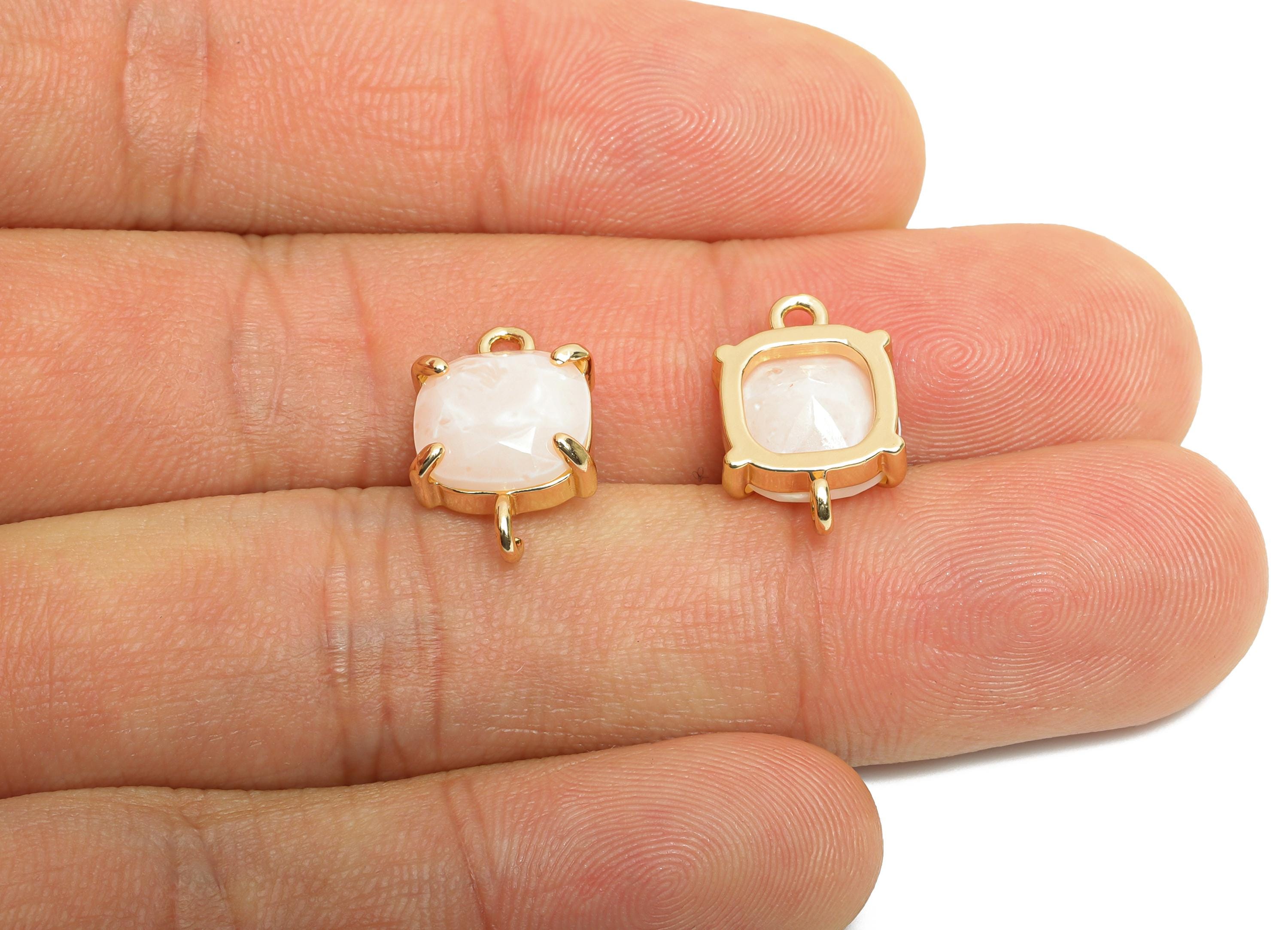 Square Crystal Bracelet Connector - Brass Faceted Glass Charm - Modern Square Connector - KC Gold Tone Plated - 16.4x10.4x5.57mm - GS1238 - DOMEDBAZAAR
