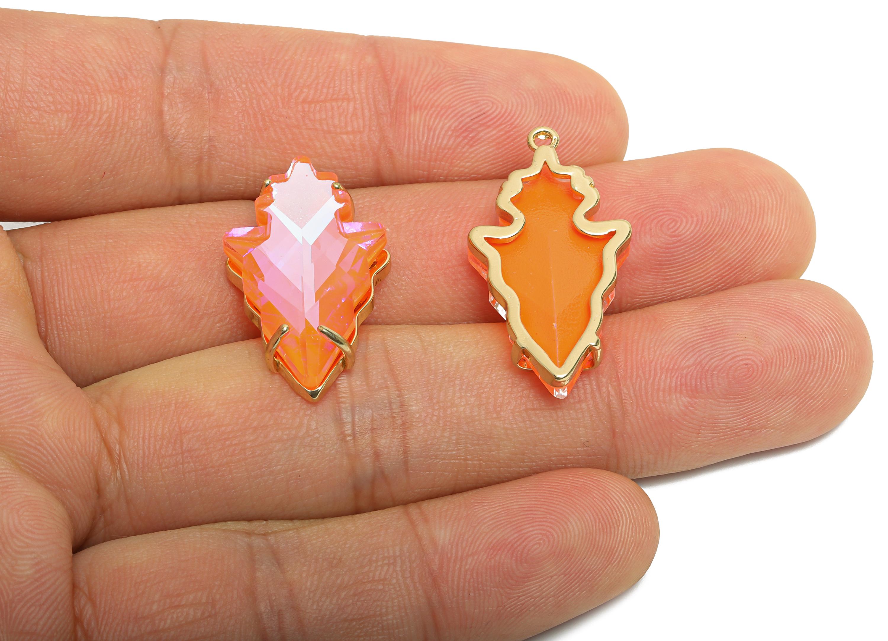Faceted Crystal Leaf Charm - Brass Sparkling Geometric Glass Pendant - Unique Jewelry Accessories - KC Gold Plated - 30x16.3x7mm - GS1205 - DOMEDBAZAAR