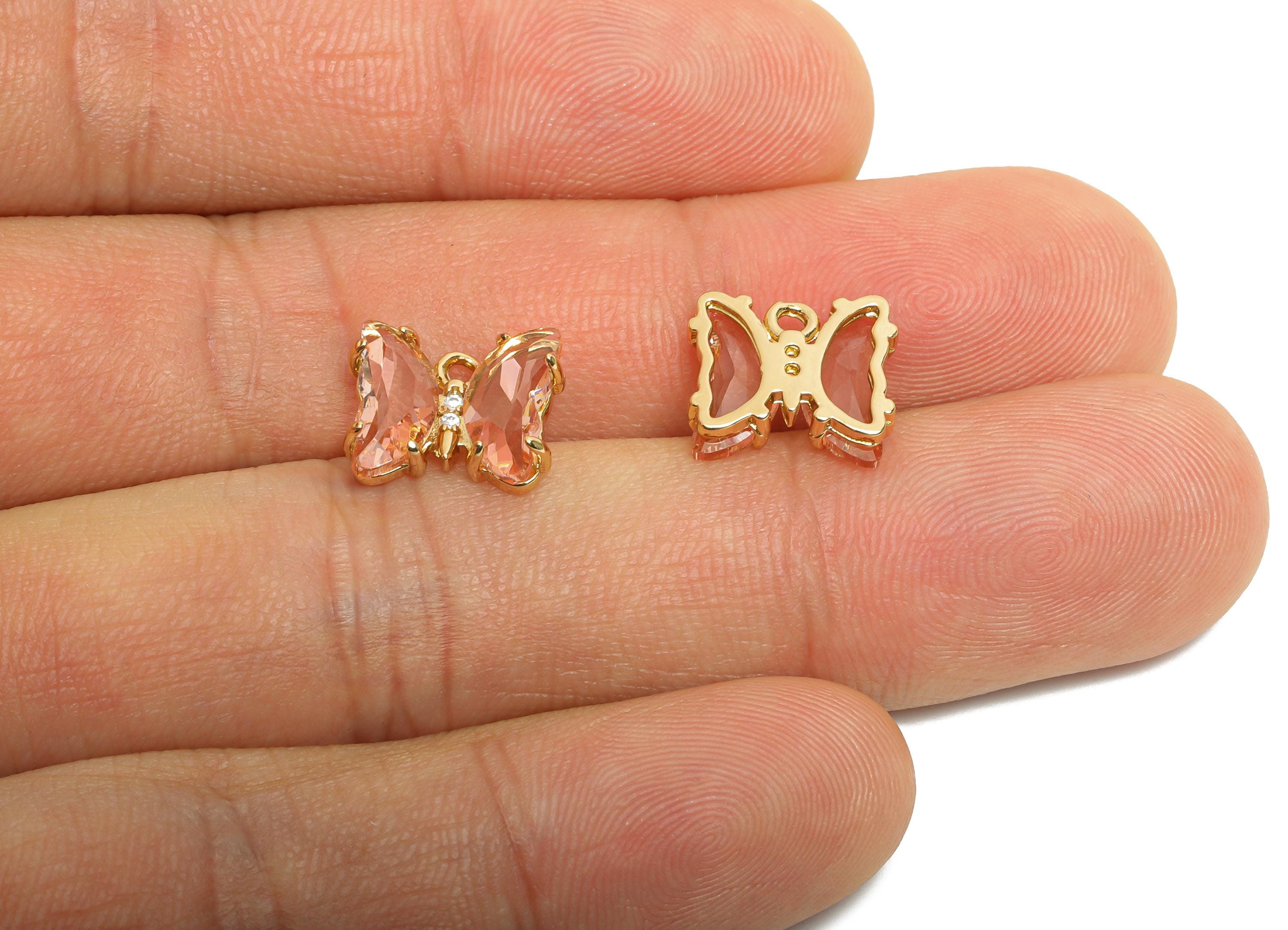 Butterfly Crystal Charm - Dainty Zircon Glass Necklace Pendant - Shimmering Jewelry Making - KC Gold Tone Plated - 12x10.35x3.4mm- GS1247 - DOMEDBAZAAR