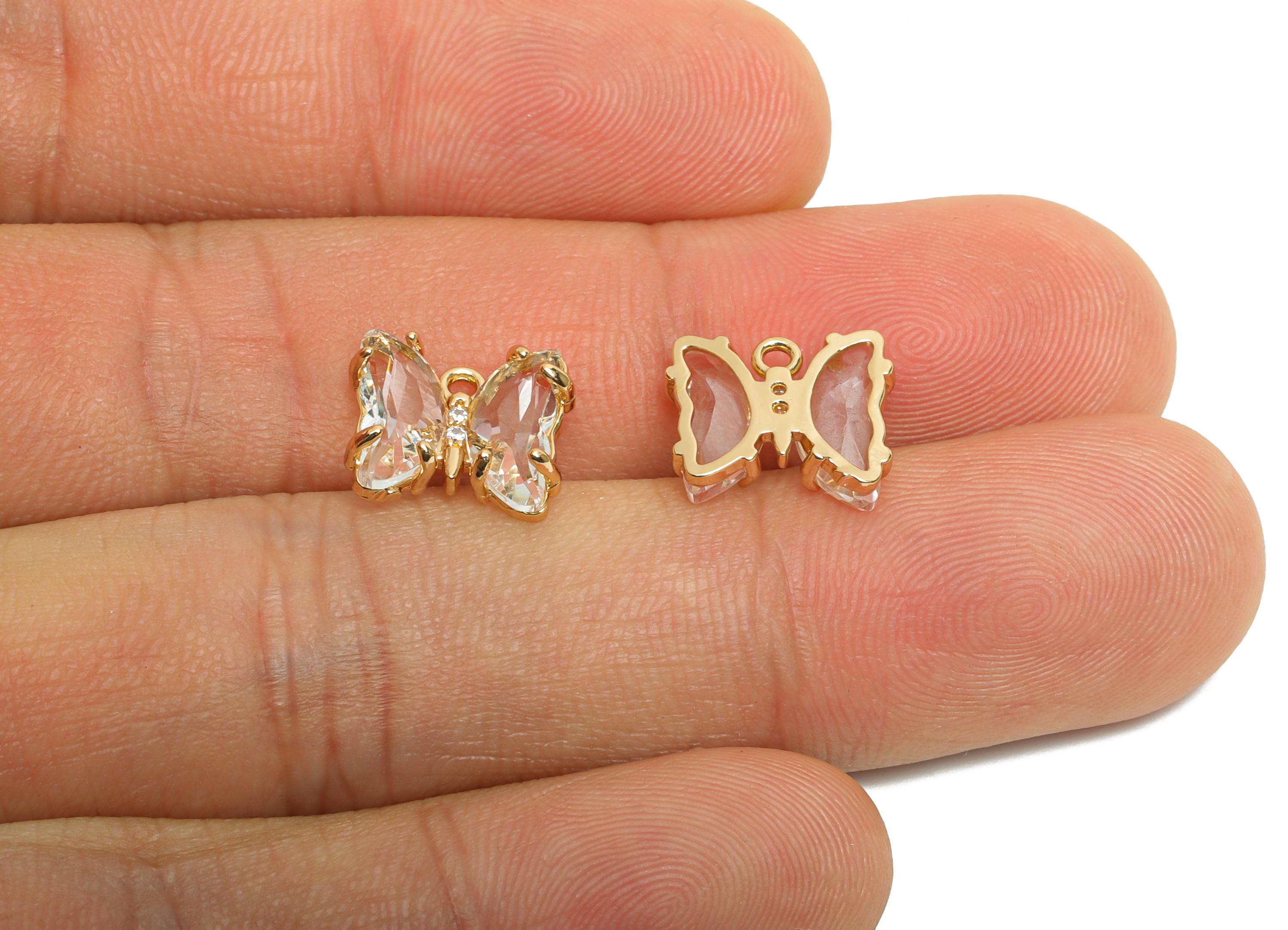 Butterfly Crystal Charm - Sparkling Zircon Glass Pendant - For Necklace - Luxury Jewelry DIY - KC Gold Tone Plated - 12x10.35x3mm- GS1248 - DOMEDBAZAAR
