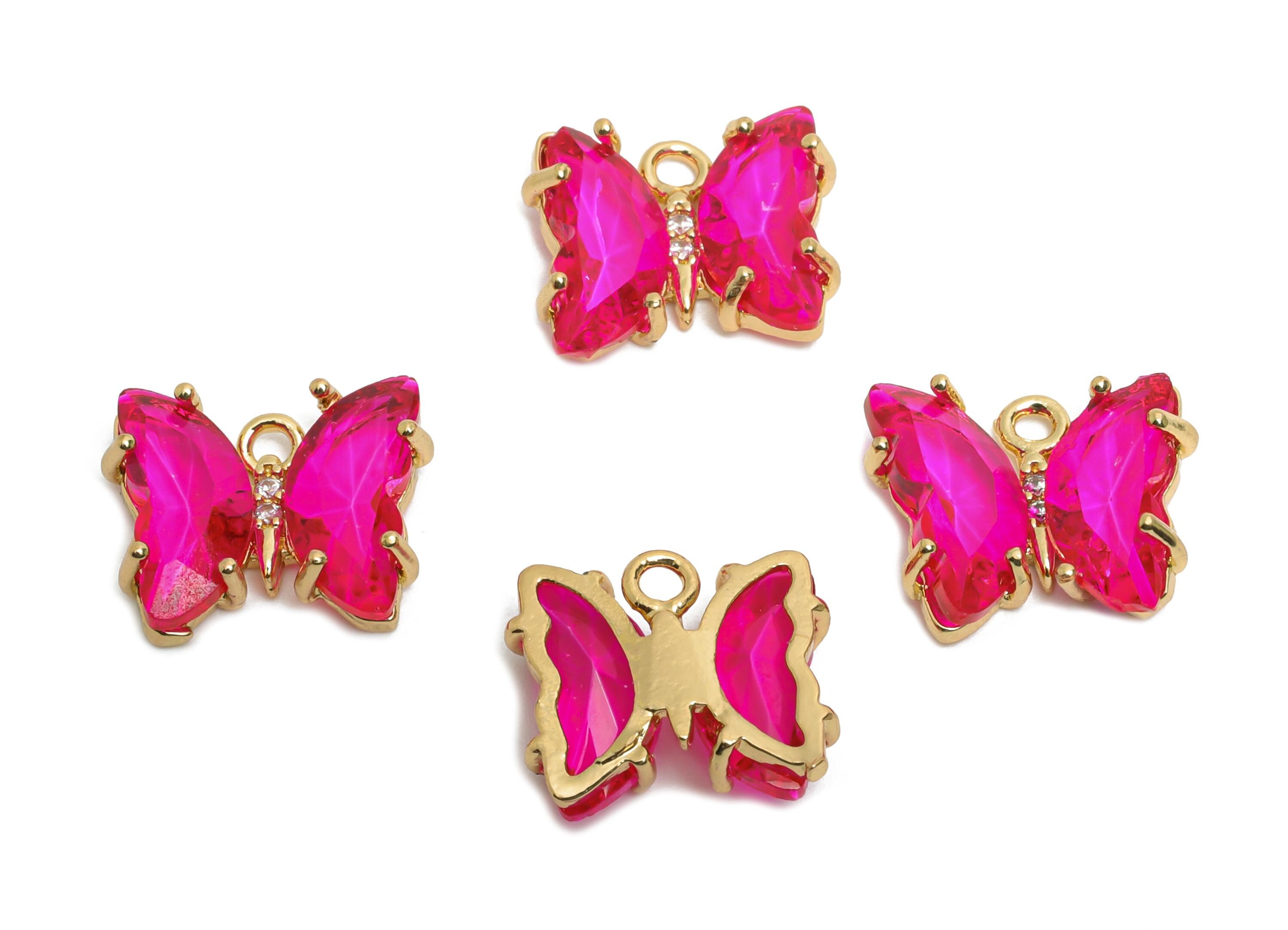 Butterfly Crystal Charm - Artistic Zircon Glass Necklace Pendant - Jewelry Component - KC Gold Tone Plated Brass - 12.44x10.35x3.4mm- GS1251 - DOMEDBAZAAR