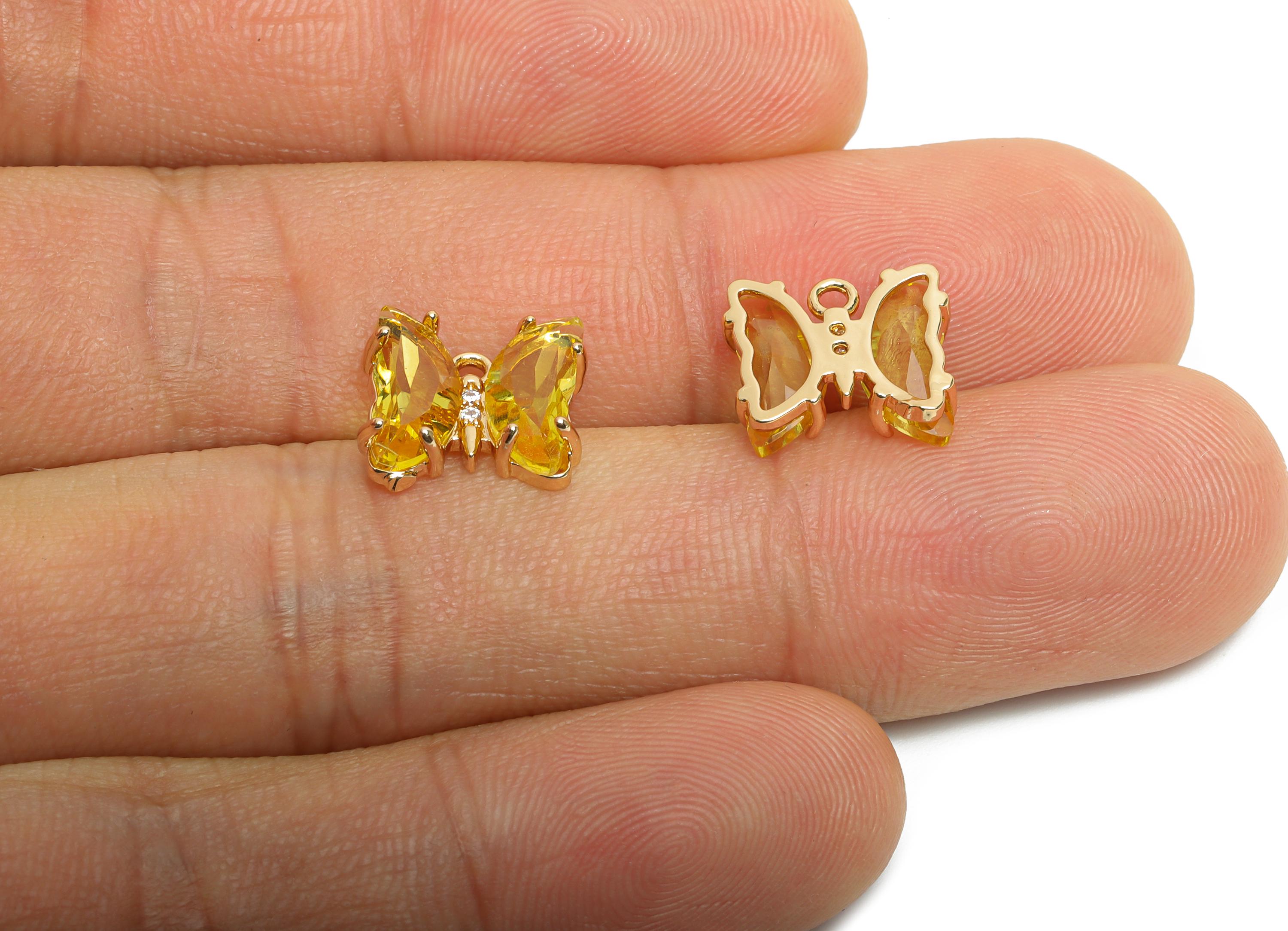 Butterfly Crystal Charm - Artistic Zircon Glass Necklace Pendant - Jewelry Component - KC Gold Tone Plated Brass - 12.44x10.35x3.4mm -GS1250 - DOMEDBAZAAR