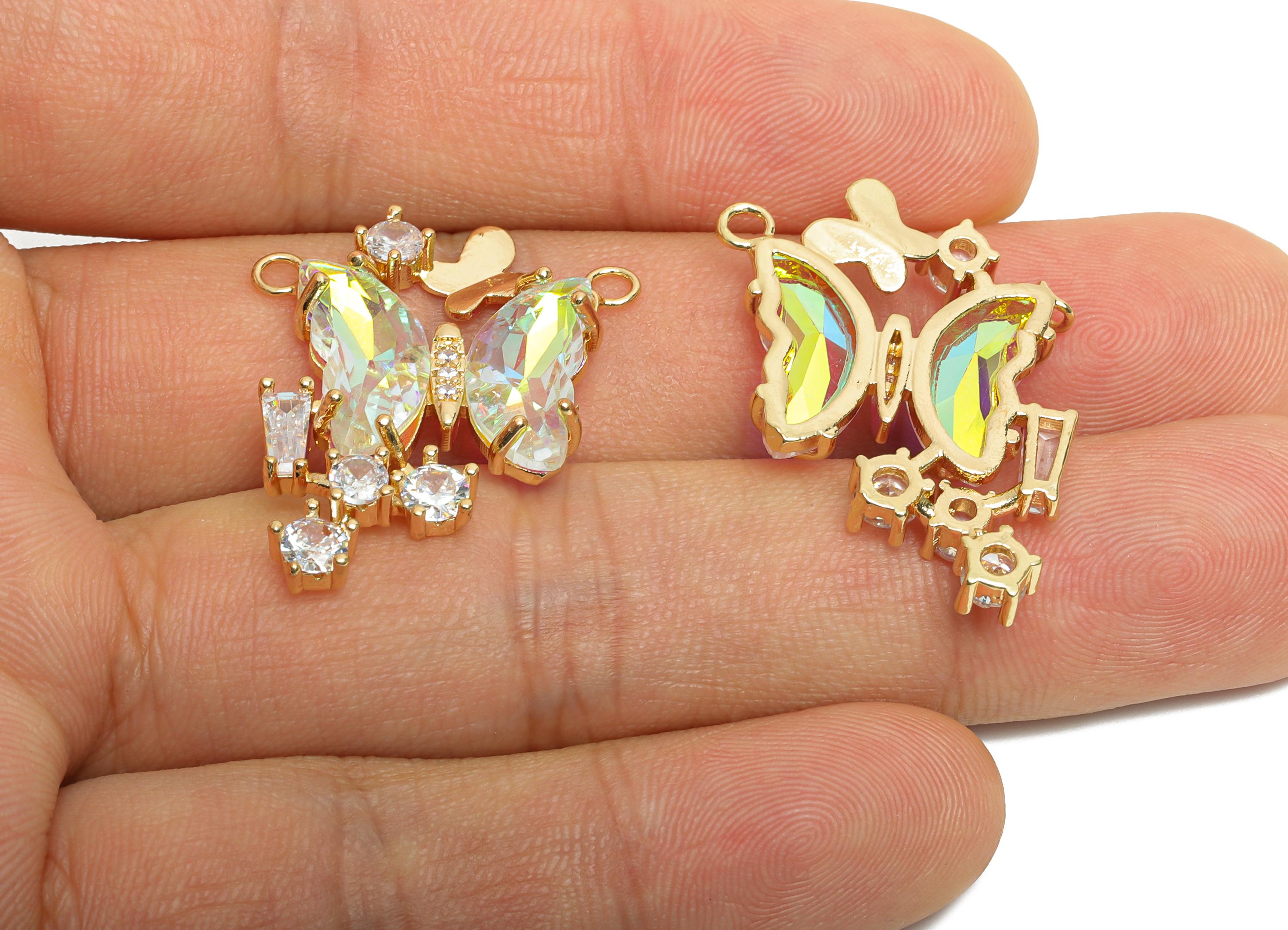 Brass Butterfly Crystal Pendant - Rhinestone Pendant - Chic Multistone Butterfly Jewelry - KC Gold Tone Plated - 27x22x4.3mm - GS1179 - DOMEDBAZAAR
