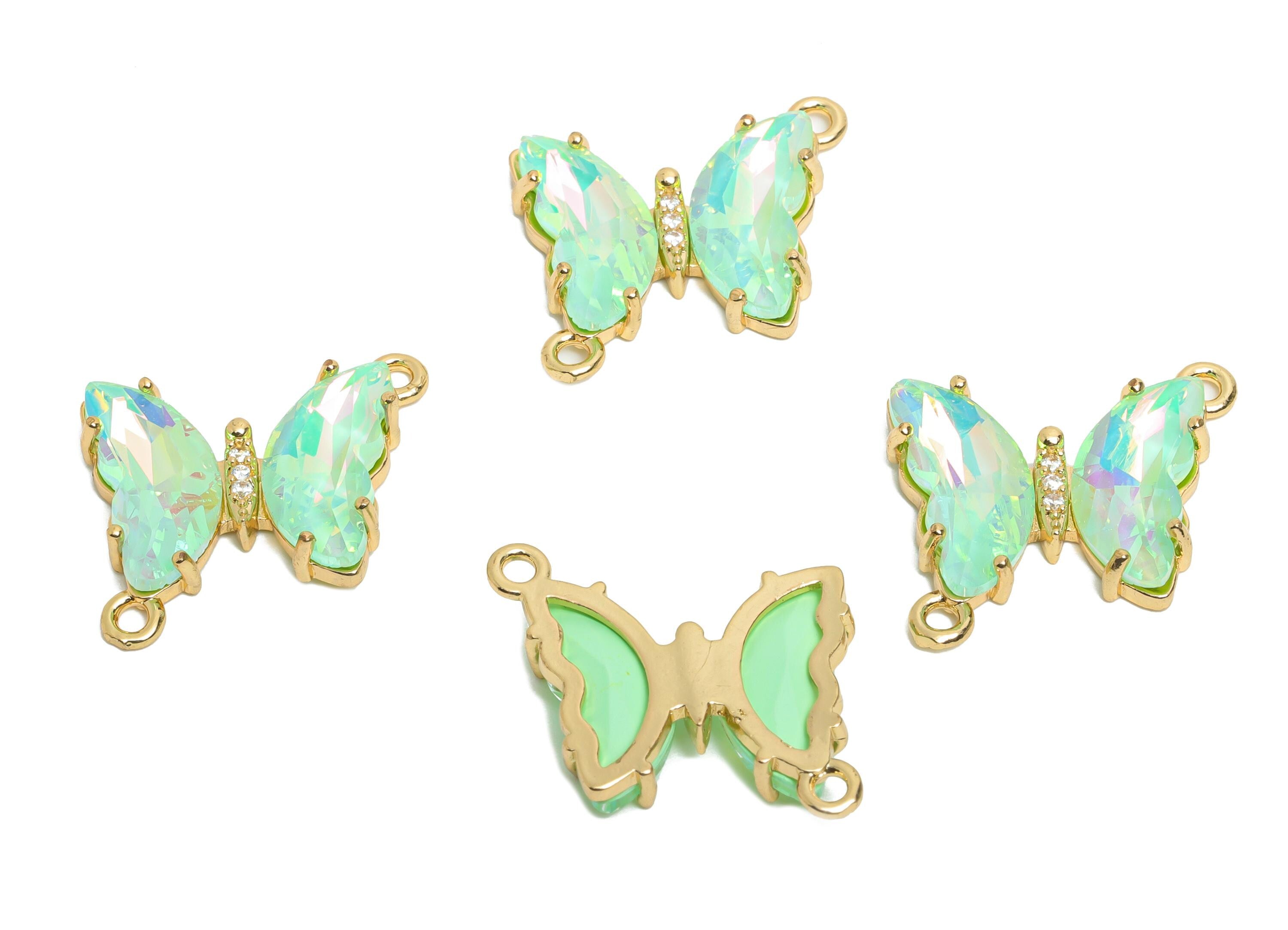 Butterfly Crystal Bracelet Connector - Artistic Brass Zircon Glass Charm - Elegant Jewelry - KC Gold Tone Plated -19.68x17.77x4.36mm -GS1204 - DOMEDBAZAAR