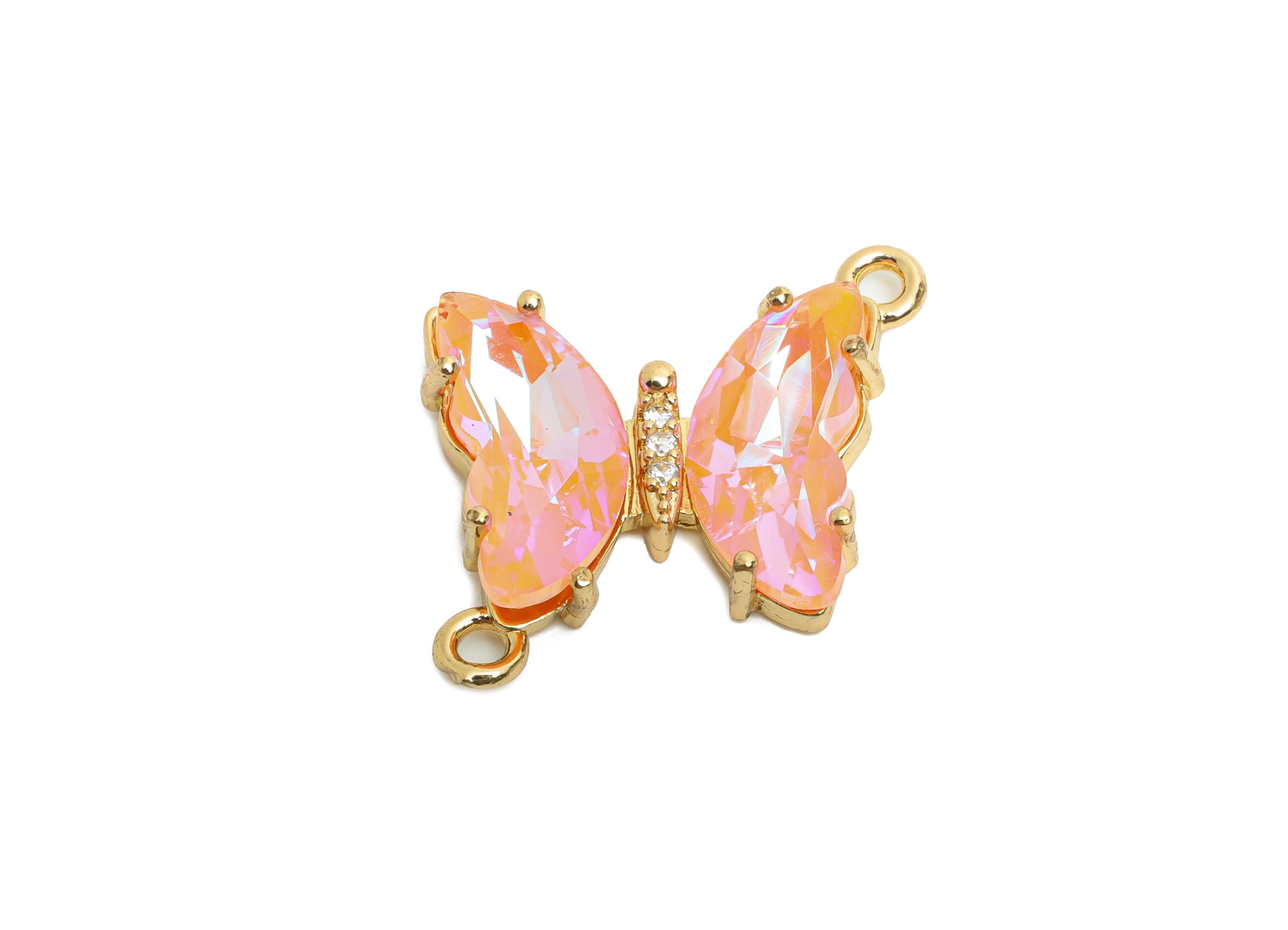 Butterfly Crystal Bracelet Connector - Shimmering Brass Zircon Glass Connector - Elegant Jewelry - KC Gold Plated - 19.68x17.77x4mm - GS1203 - DOMEDBAZAAR
