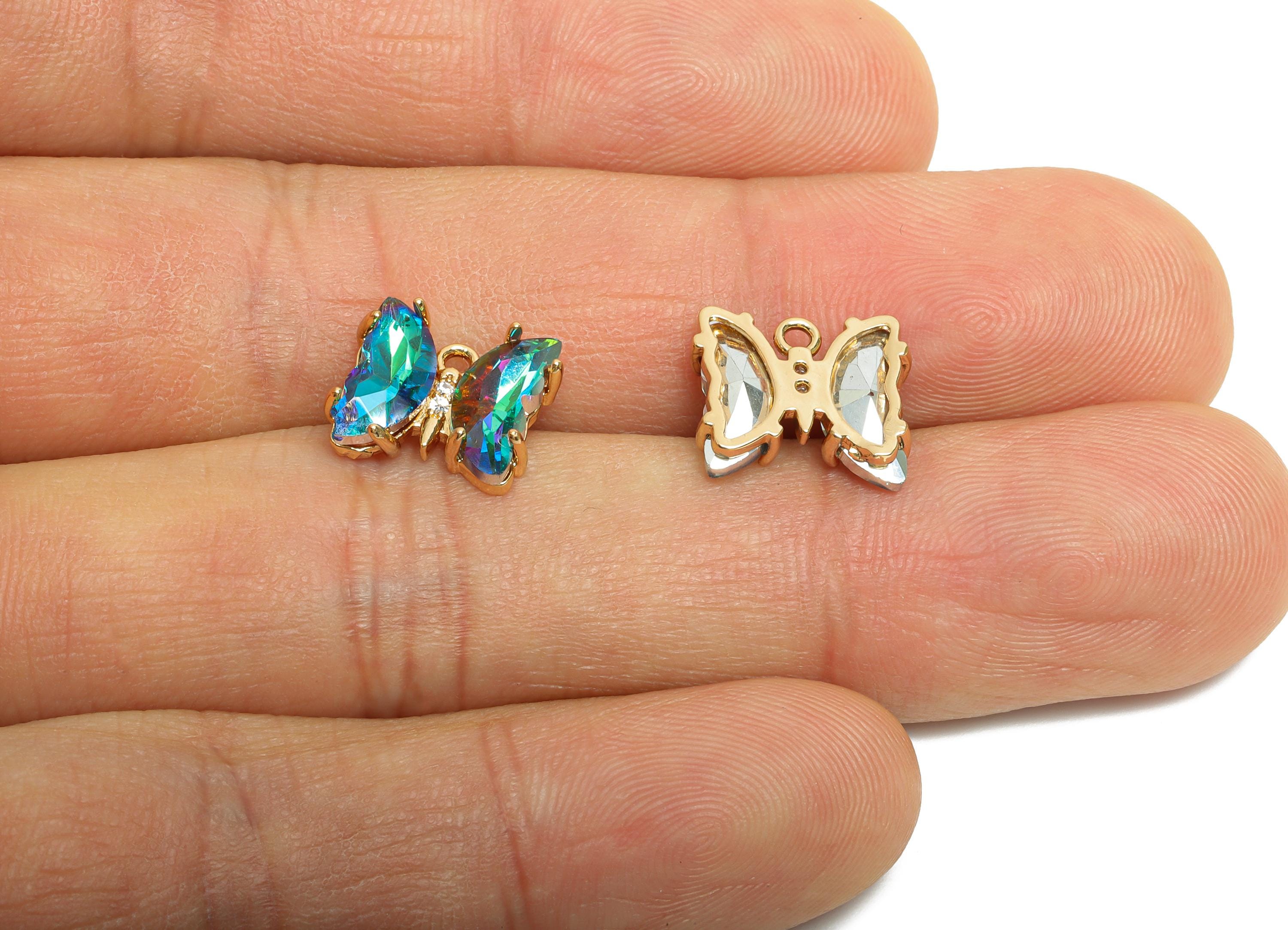 Butterfly Crystal Charms - Modern Glass Zircon Necklace Pendant - Jewelry Component - KC Gold Tone Plated Brass - 12.44x10.35x3.4mm - GS1246 - DOMEDBAZAAR