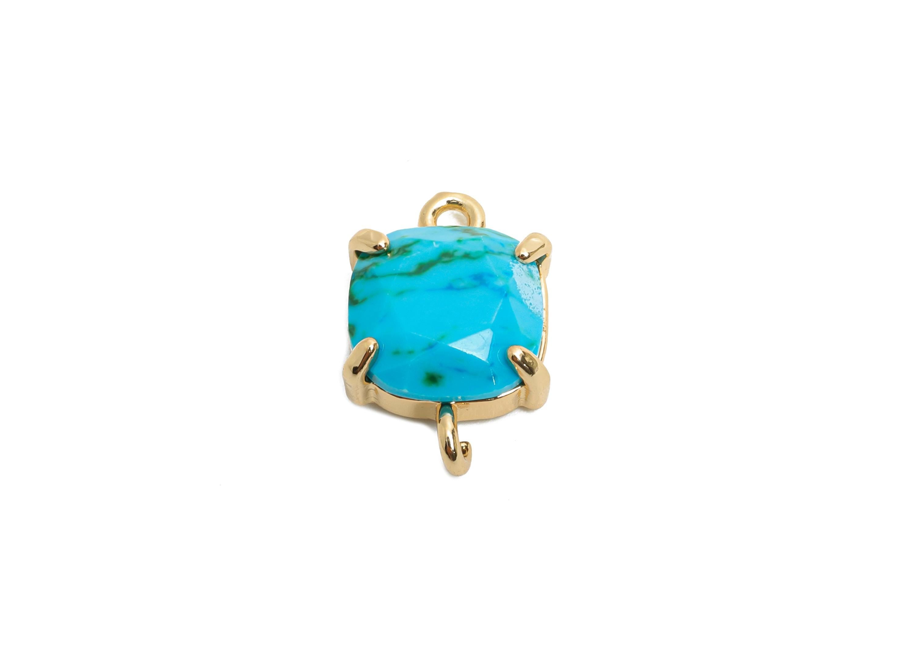 Square Glass Bracelet Connector - Brass Faceted Crystal Charm - Modern Square Connector - KC Gold Tone Plated - 16.4x10.41x5.57mm - GS1236 - DOMEDBAZAAR