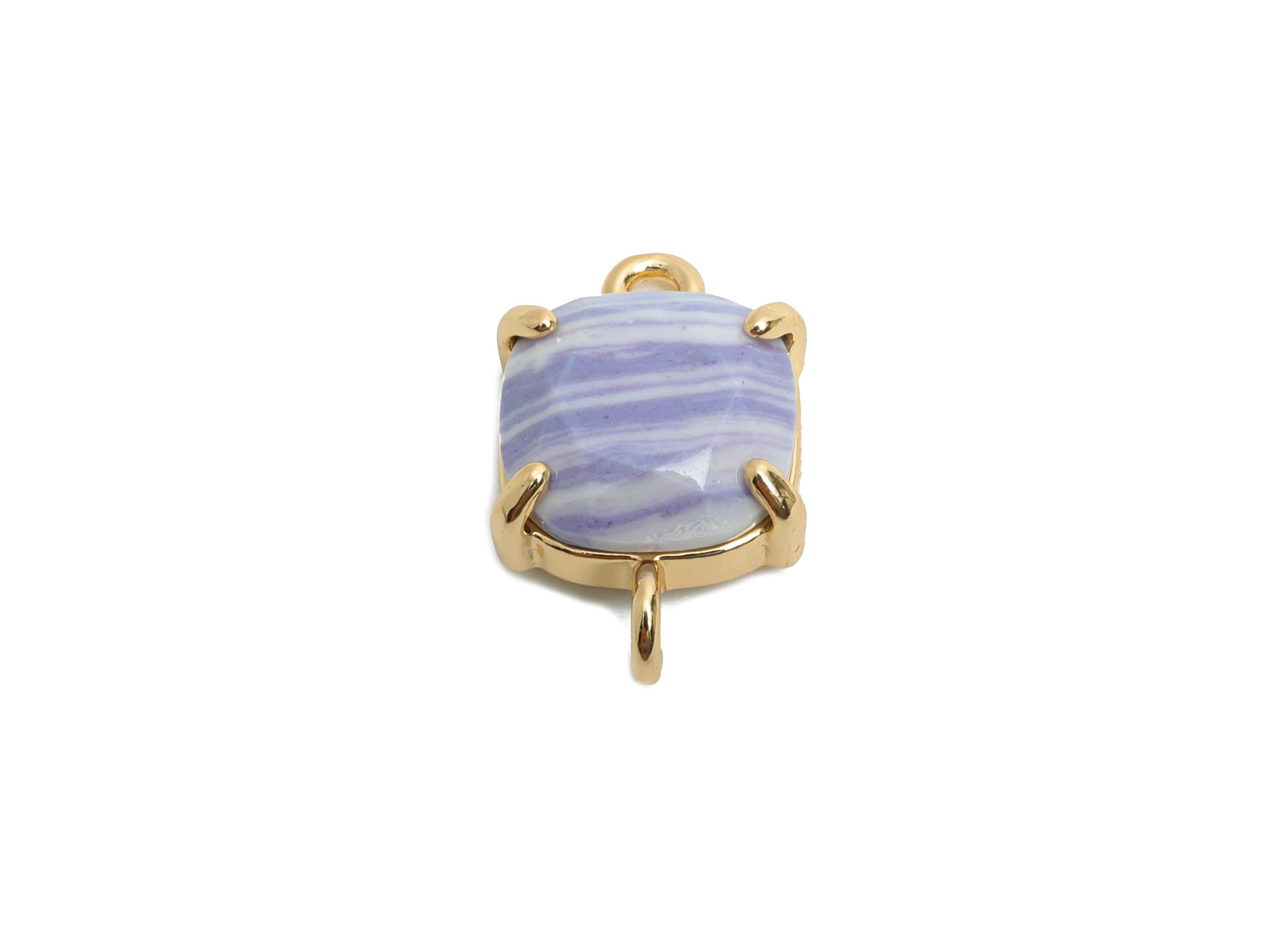 Square Glass Bracelet Connector - Brass Purple Faceted Crystal Charms - Jewelry Component - KC Gold Tone Plated - 16.4x10x5.57mm - GS1244 - DOMEDBAZAAR