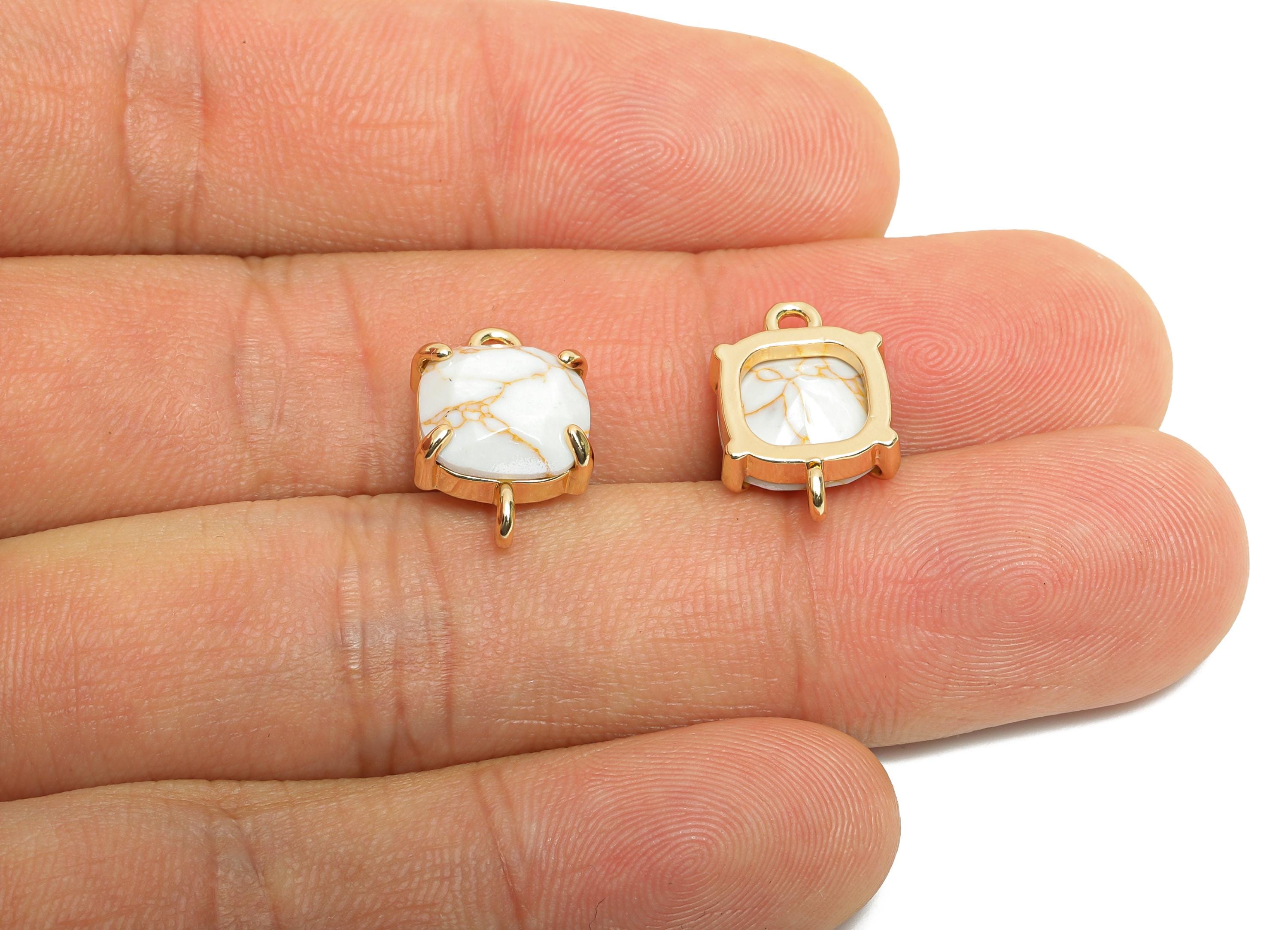 Square Glass Bracelet Connector - Brass White Faceted Crystal Charm - Chic Jewelry Component - KC Gold Tone Plated - 16x10x5.57mm - GS1245 - DOMEDBAZAAR