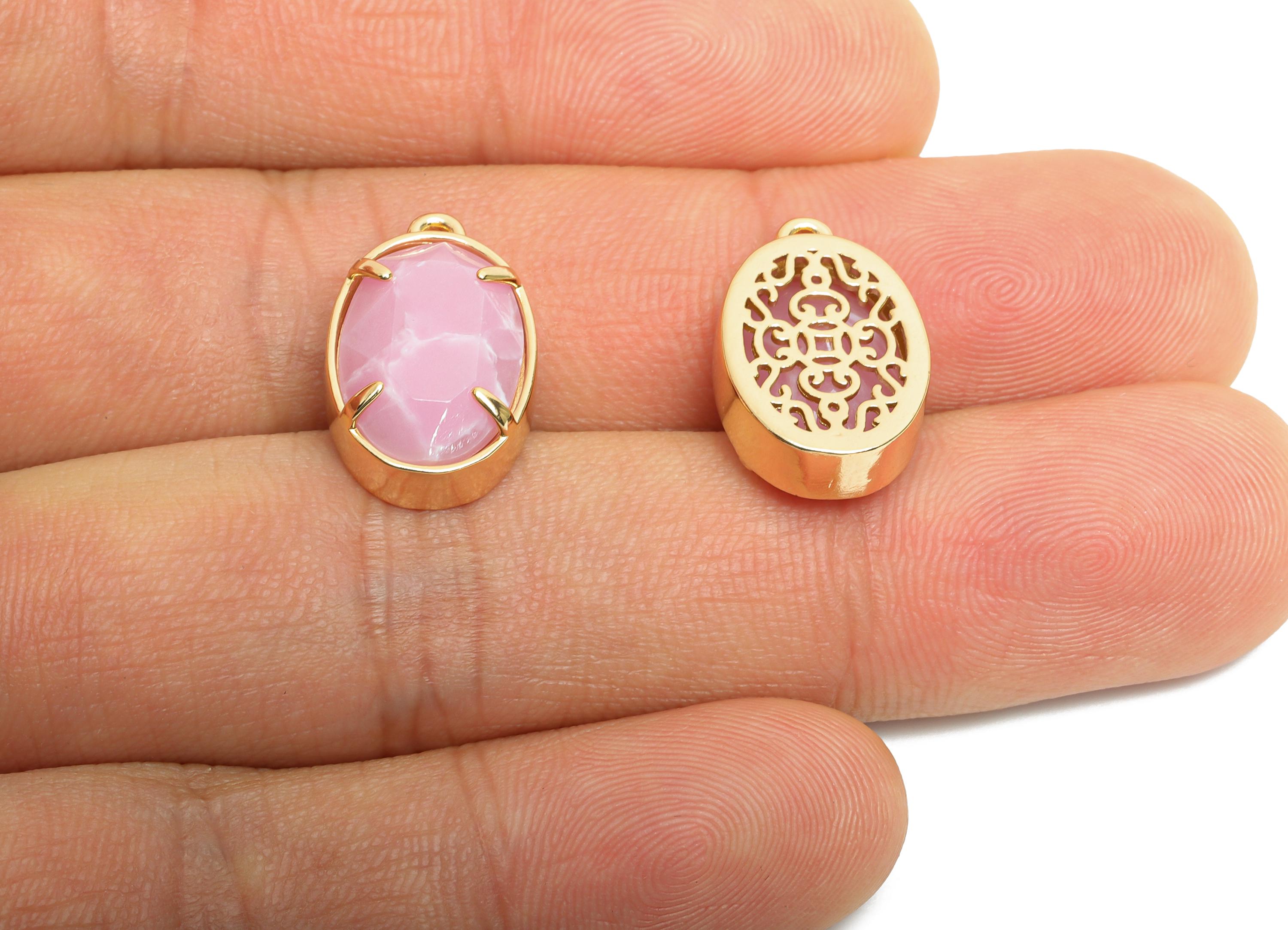 Pink Oval Glass Pendant - Faceted Glass Pendant for Necklace - Elegant Crystal Jewelry - KC Gold Tone Plated Brass - 18.2x11.7x6mm - GS1309 - DOMEDBAZAAR