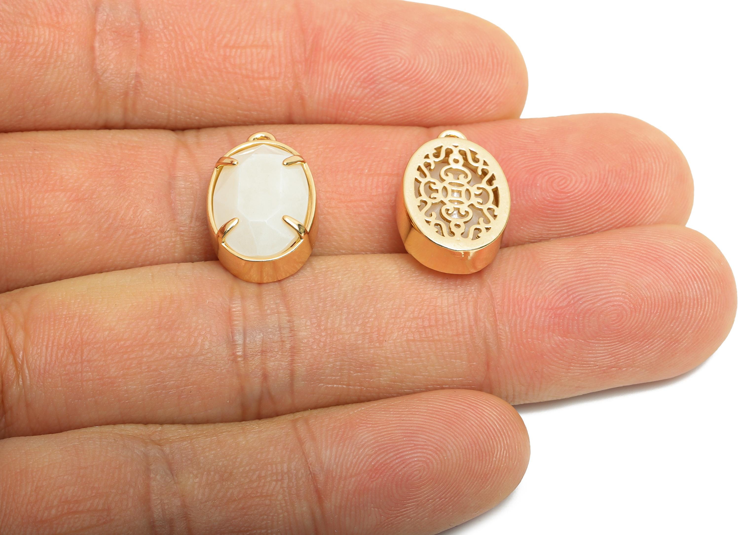White Oval Glass Pendant - Faceted Glass Pendant for Necklace - Simple Crystal Jewelry - KC Gold Tone Plated Brass - 18x11.7x6mm - GS1315 - DOMEDBAZAAR