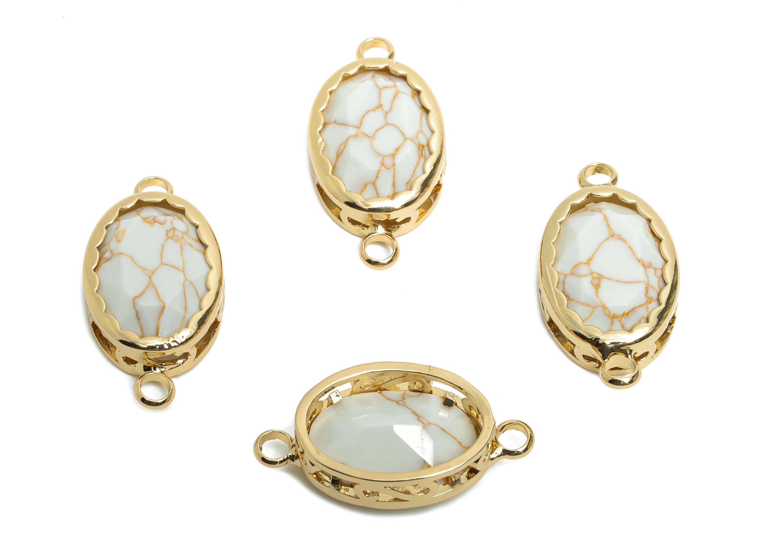 Brass Oval Glass Bracelet Connector - Elegant Faceted Glass Connector - Dainty Crystal Connector - KC Gold Tone Plated - 23x12x6mm - GS1260 - DOMEDBAZAAR