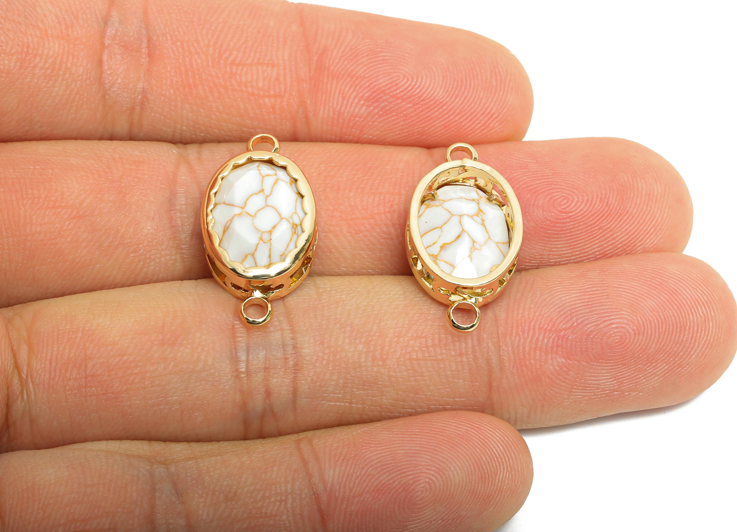 Brass Oval Glass Bracelet Connector - Elegant Faceted Glass Connector - Dainty Crystal Connector - KC Gold Tone Plated - 23x12x6mm - GS1260 - DOMEDBAZAAR