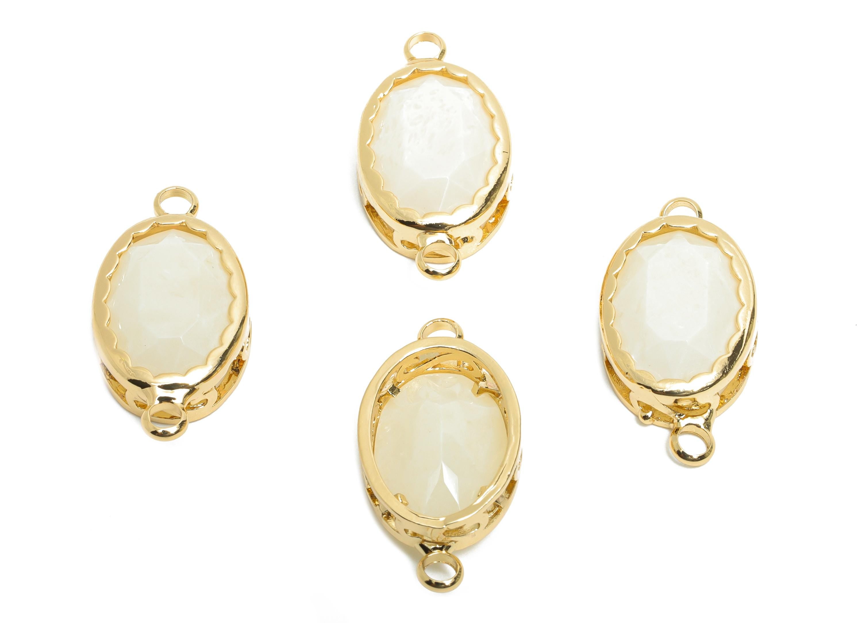 Brass Oval Glass Bracelet Connector - Elegant Faceted Glass Connector - Dainty Crystal Connector - KC Gold Tone Plated - 23x12x6mm - GS1257 - DOMEDBAZAAR