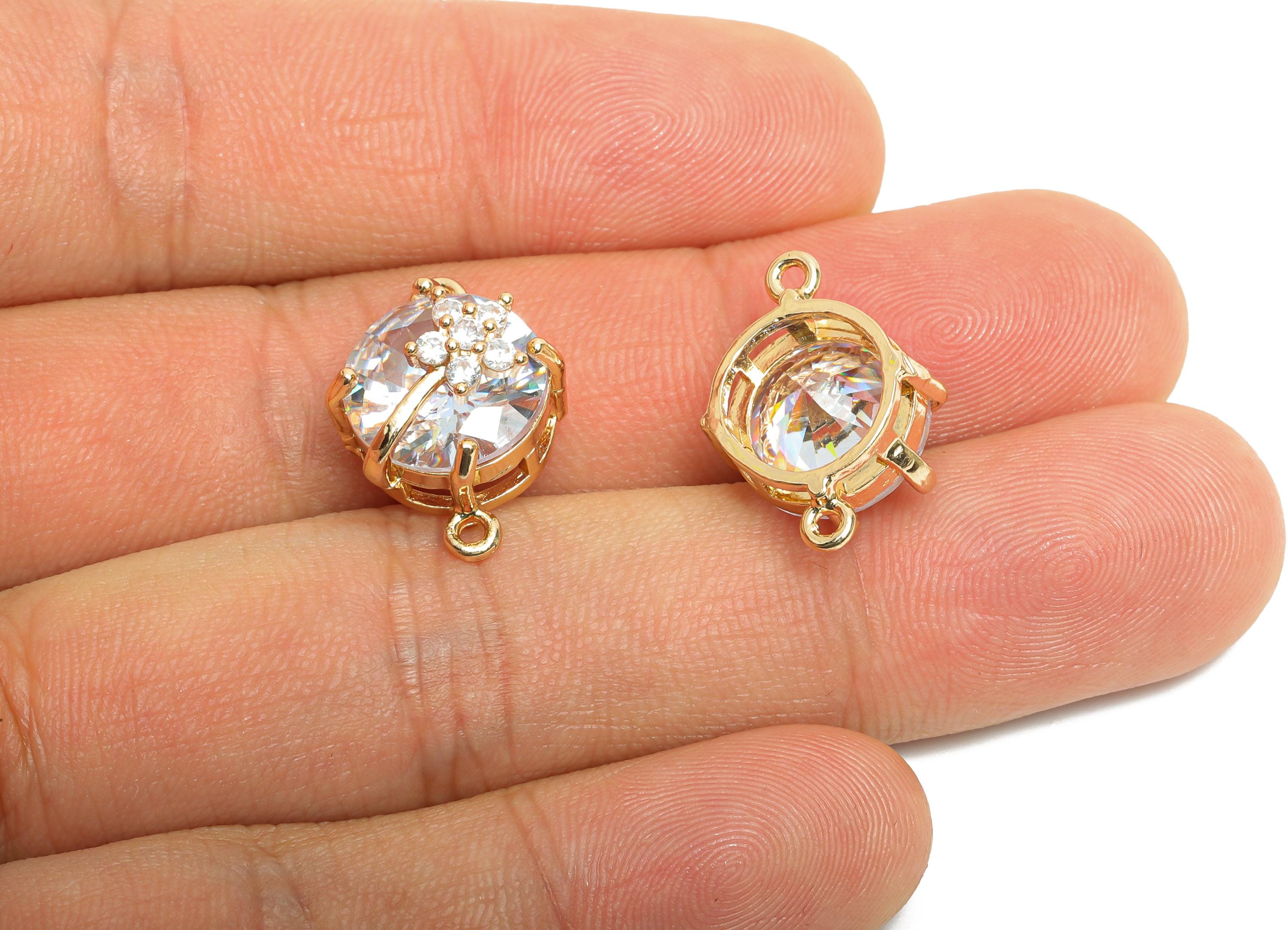 Round Crystal Bracelet Connector - Brass Sparkling Charm for Necklace - Faceted Crystal with Flower - KC Gold Plated - 20x13x12mm - GS1287 - DOMEDBAZAAR
