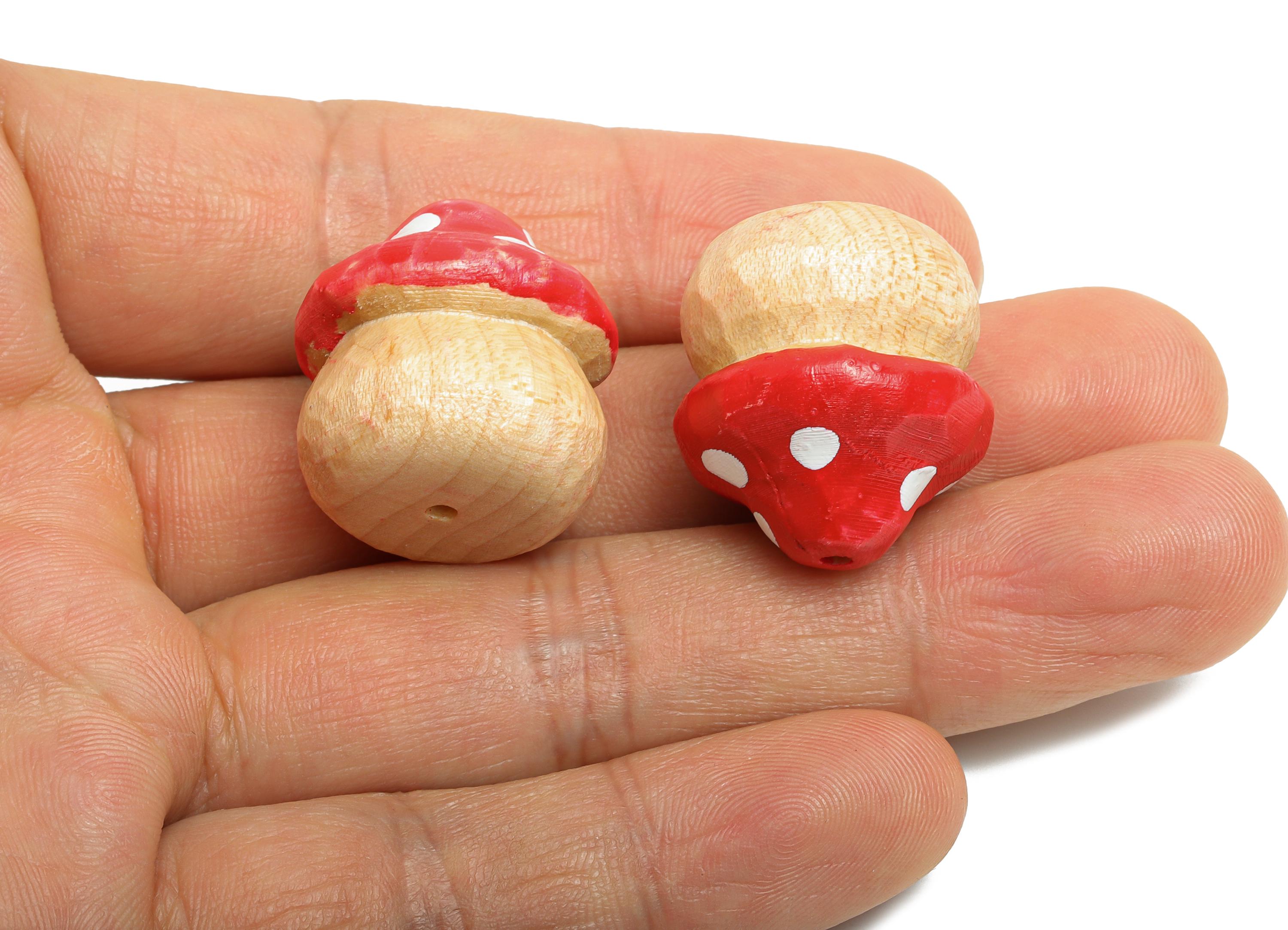 Linder Wood Mushroom Charm - Handcrafted Mushroom Beads - DIY Jewelry Wood Mushroom Supplies - Artisan Mushroom Bead - 23x21x20mm - BB1337 - DOMEDBAZAAR