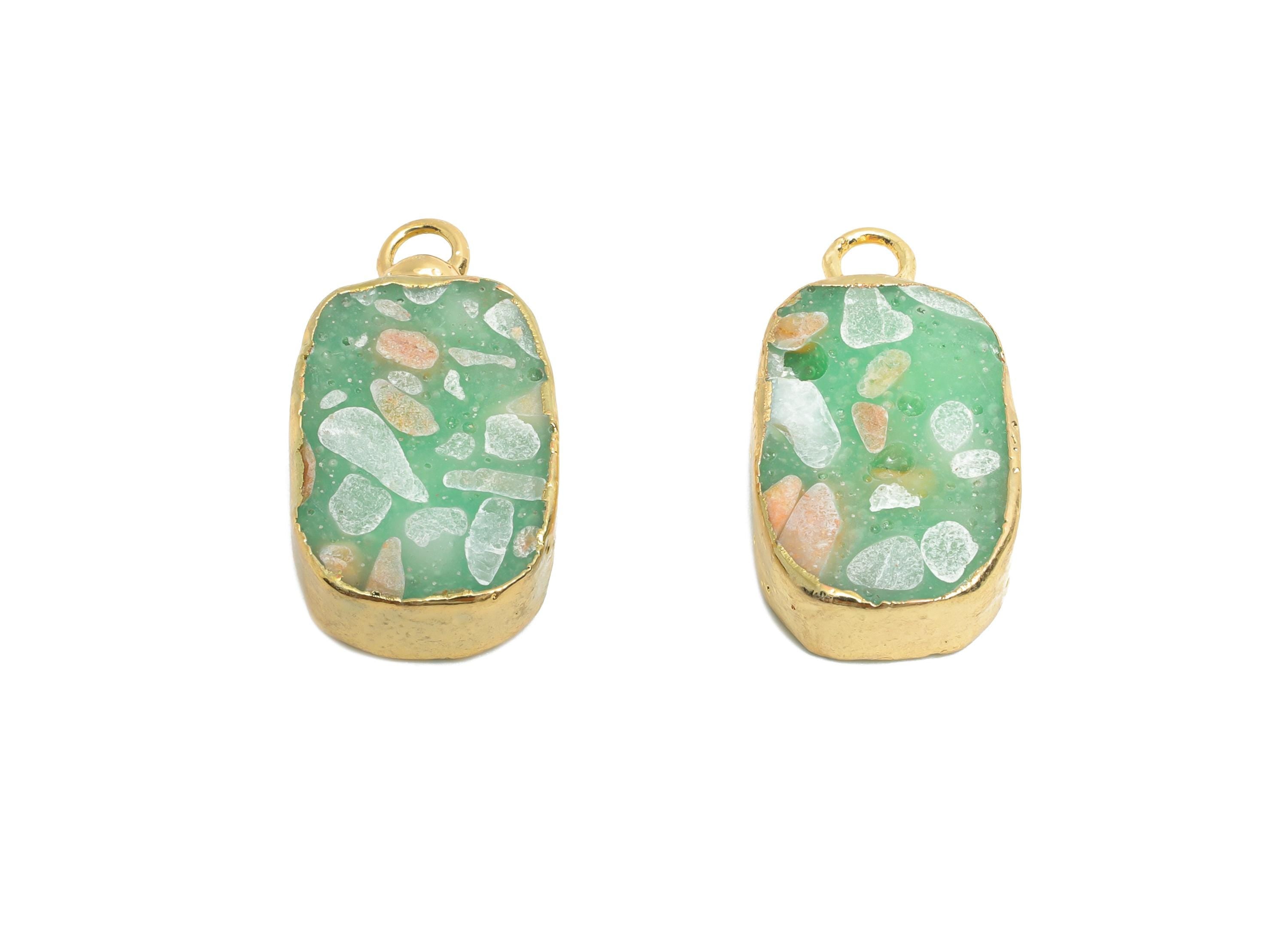 Composite Gemstone Pendant - Brass Geometric Stone Pattern For Handmade Necklace - Nature Jewelry - KC Gold Plating - 22x12x1mm - NS2879 - DOMEDBAZAAR