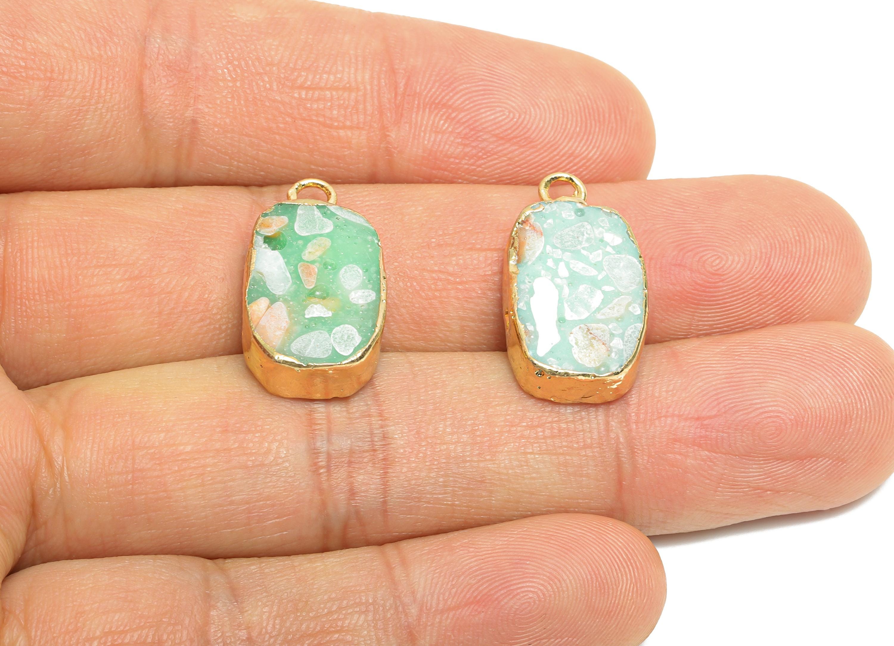 Composite Gemstone Pendant - Brass Geometric Stone Pattern For Handmade Necklace - Nature Jewelry - KC Gold Plating - 22x12x1mm - NS2879 - DOMEDBAZAAR