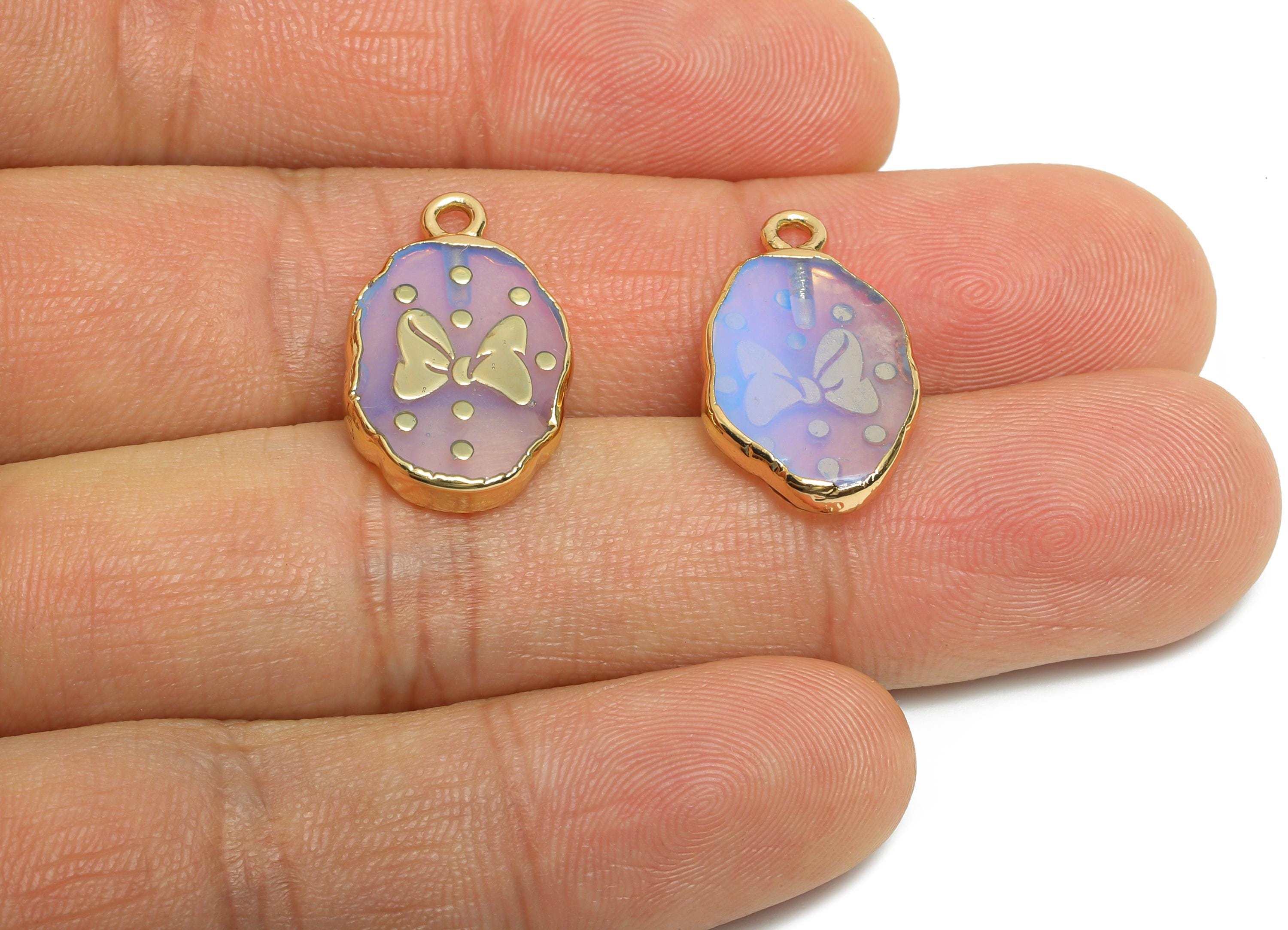 Opal Oval Bow Pendant - Brass Polka Dot For Handmade Necklace - Cute Bow and Dots Charm - 18K Real Gold Plated - 22x13x3.63mm - NS2868 - DOMEDBAZAAR