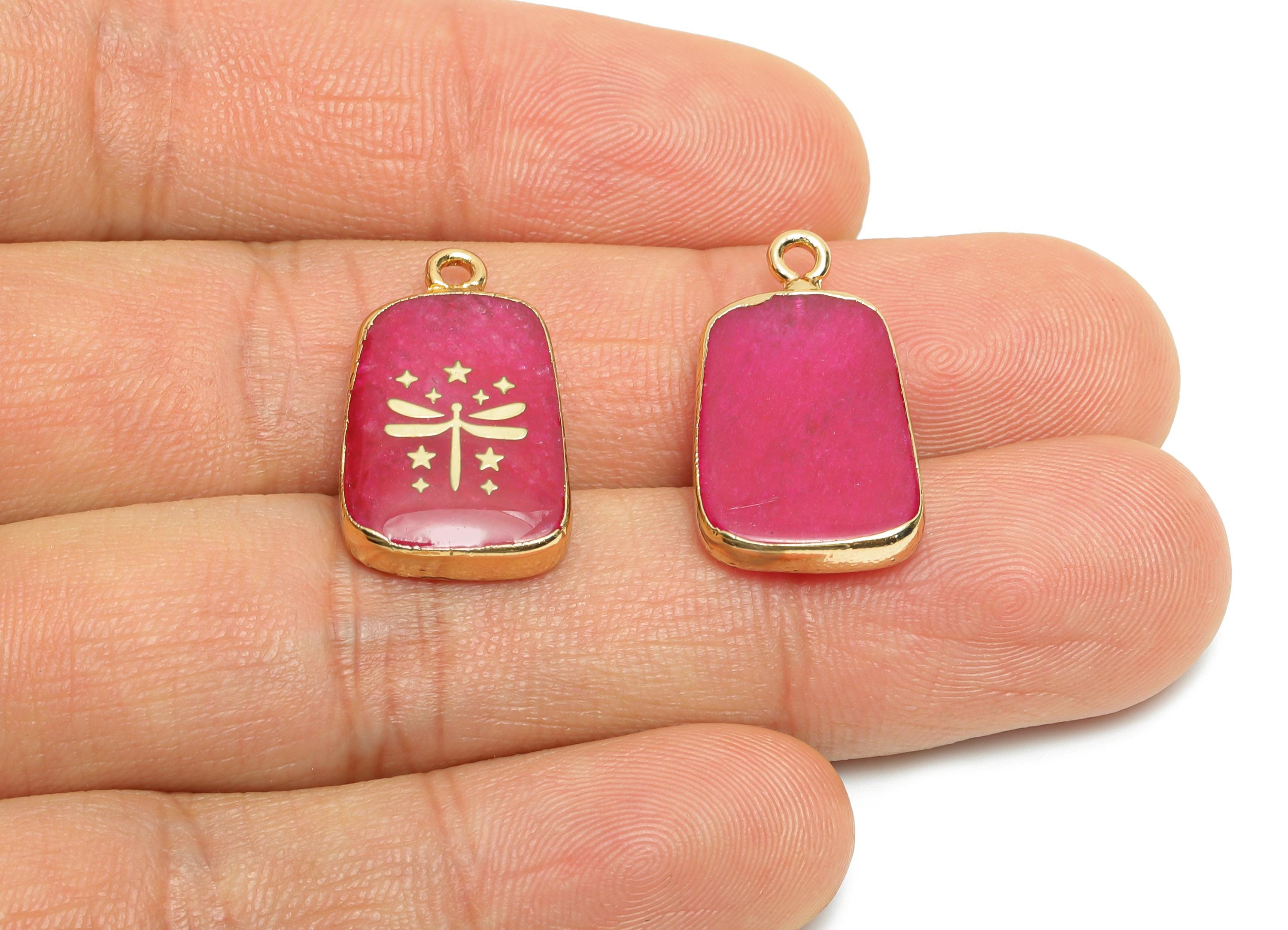 White Crystal Dyeing Pendant - Brass Dragonfly Stars Necklace Charm - Handcrafted Jewelry Piece - KC Gold Plating - 22x13x4mm - NS2871 - DOMEDBAZAAR