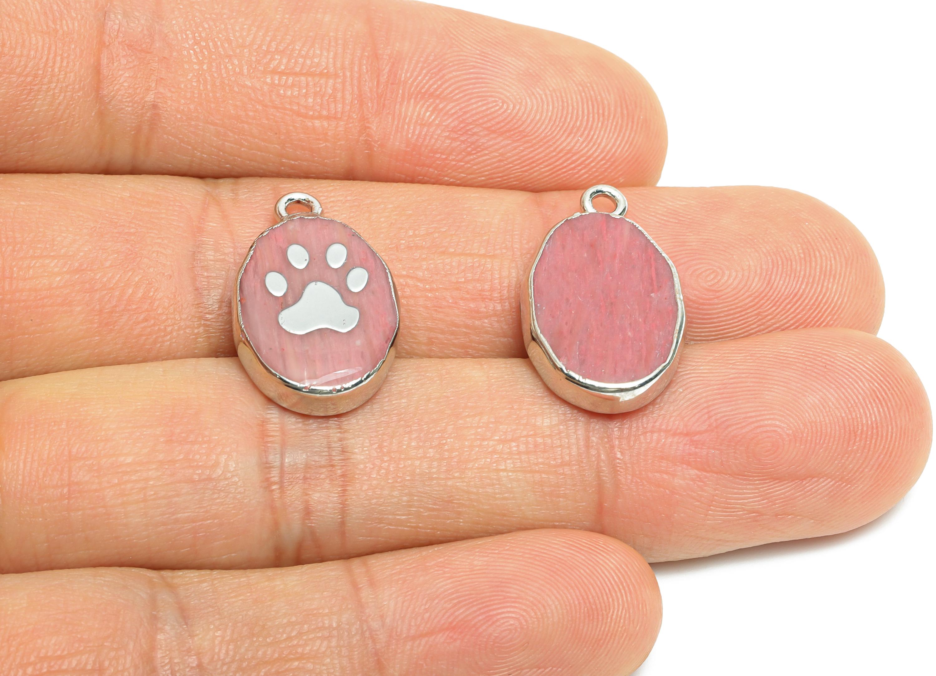 Wood Grain Stone Paw Pendant - Brass Cute Paw Print Charm For Handmade Necklace - Pet Jewelry - KC White Gold Plating - 21x13x4mm - NS2872 - DOMEDBAZAAR