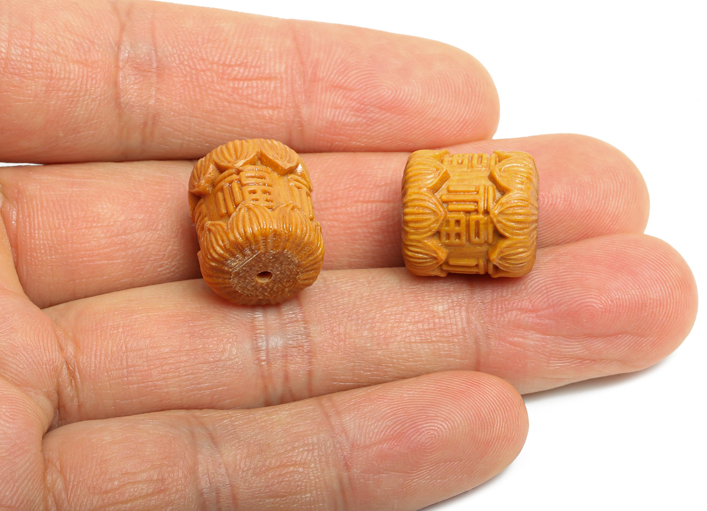 Carved Wooden Bead - Sandol Wood Handcrafted Bead - Chinese Cultural Wooden Beads for Jewelry Making - Bead for Bracelet - 15x14x14mm-BB1327 - DOMEDBAZAAR