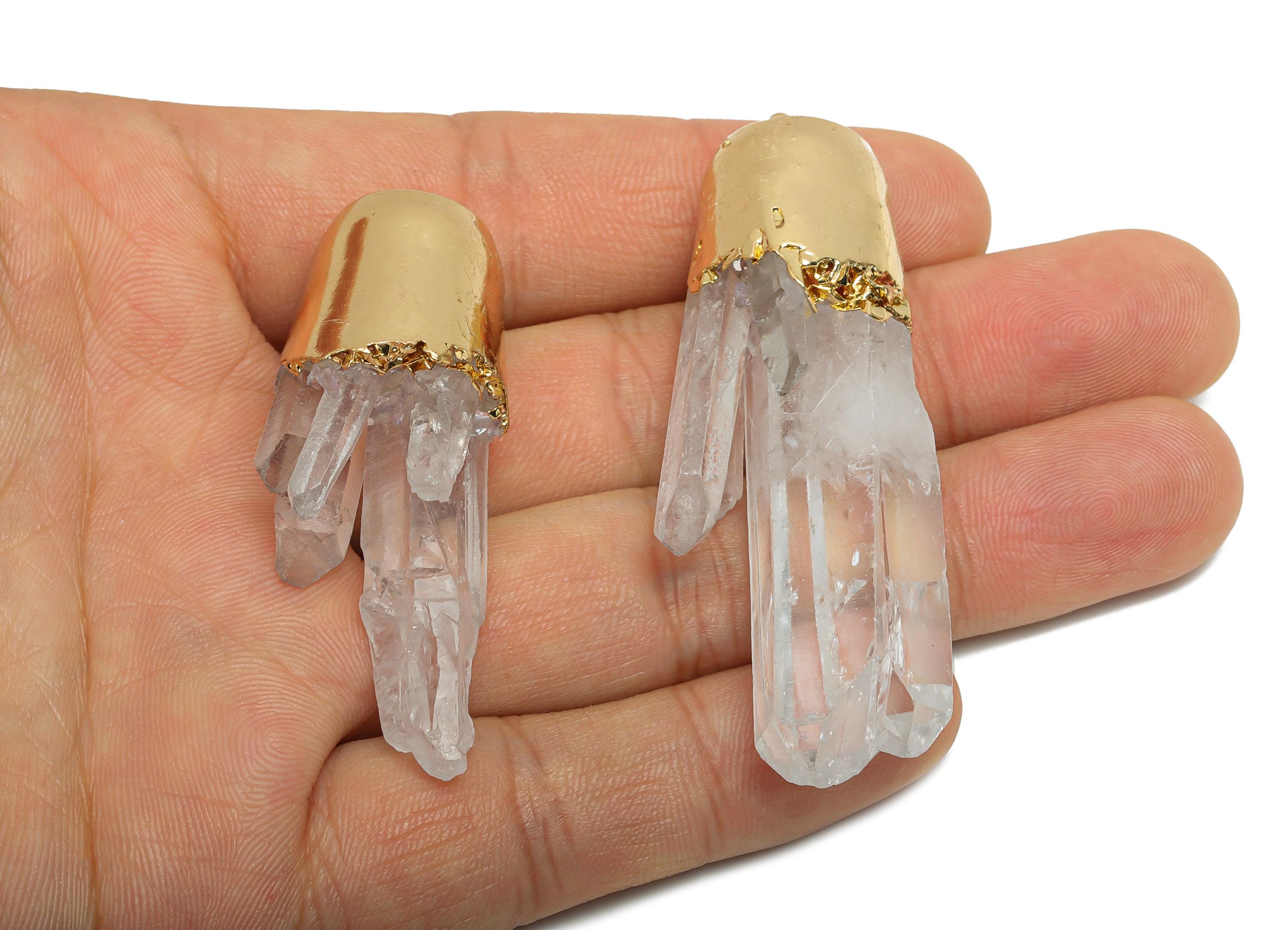 Clear Quartz Crystal Pendant - Brass Healing Stone Necklace - Natural Boho Chic Gemstone Necklace - 18K Real Gold Plated - 50x21x17mm-NS2878 - DOMEDBAZAAR