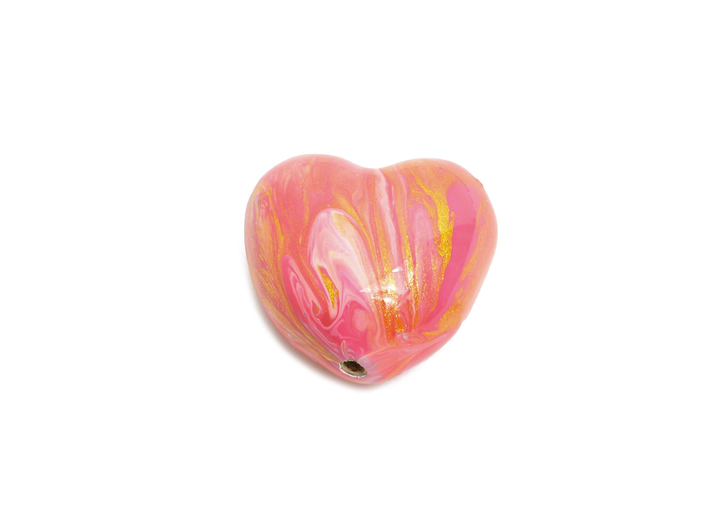 lacqver Wood Heart Bead - Handcrafted Painted Bead - Romantic Pink Wood Heart Beads - Handmade Wooden Beads for Bracelet - 17x19x12mm-BB1334 - DOMEDBAZAAR