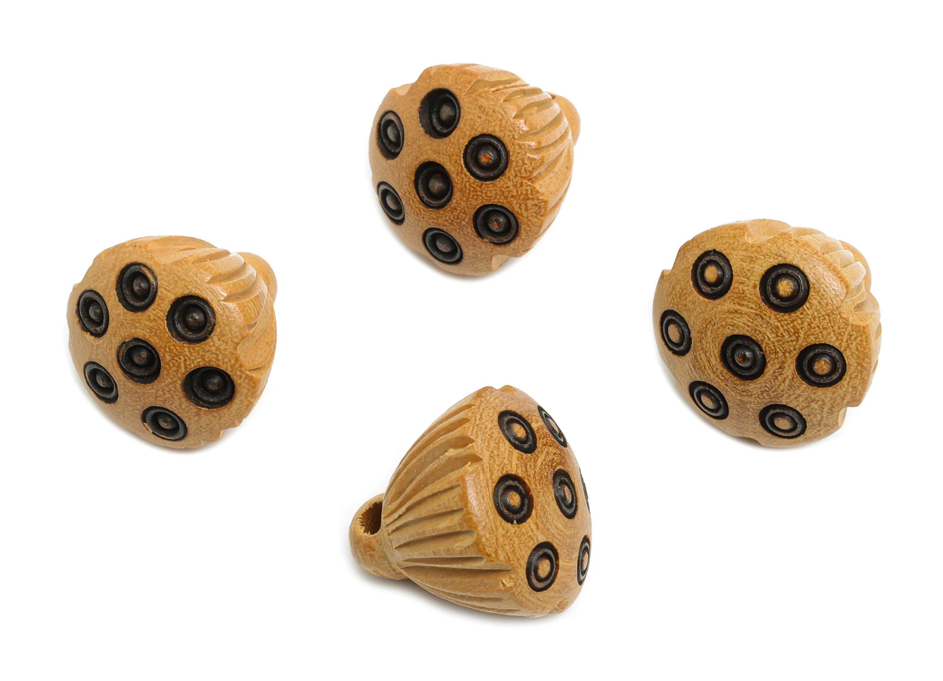 Peach Wood Lotus Seeds Bead - Carved Lotus Pod Wood Bead - Rustic Wooden Lotus Bead - Handmade Wooden Beads for Crafting - 14x13x13mm-BB1336 - DOMEDBAZAAR