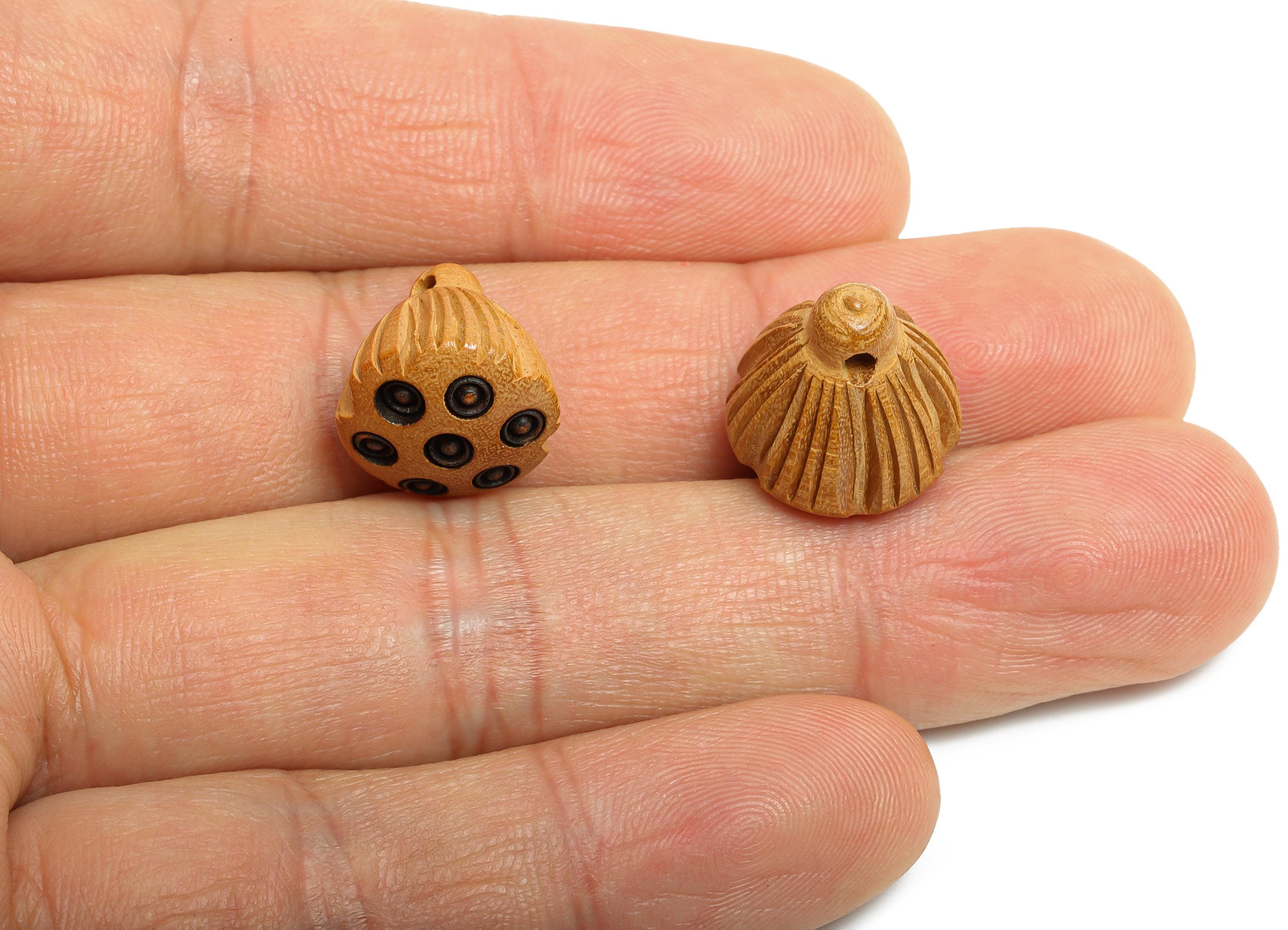 Peach Wood Lotus Seeds Bead - Carved Lotus Pod Wood Bead - Rustic Wooden Lotus Bead - Handmade Wooden Beads for Crafting - 14x13x13mm-BB1336 - DOMEDBAZAAR