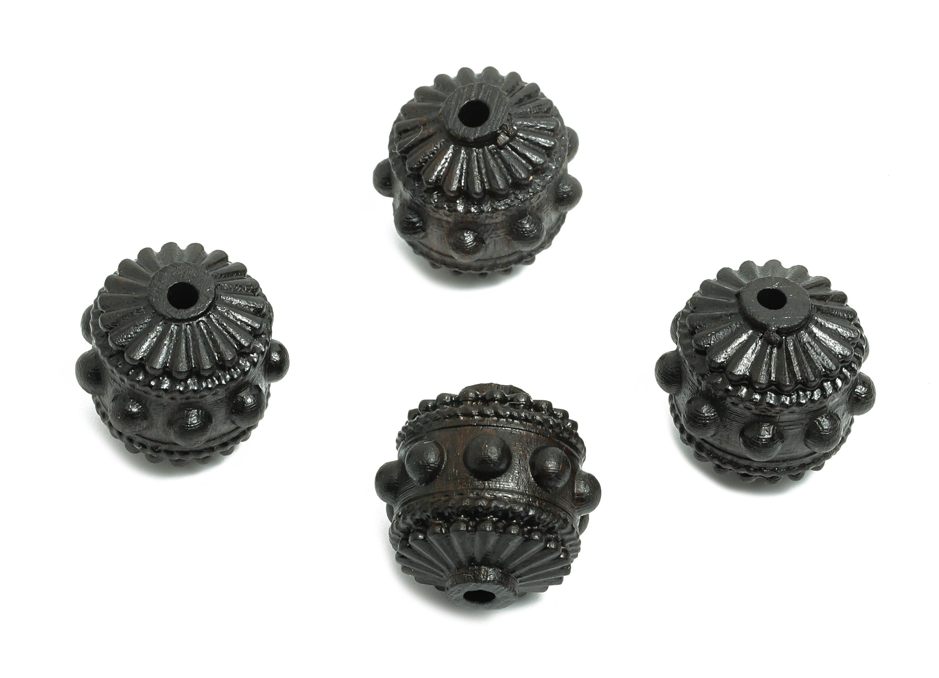 Black Wood Textured Bead - Handcrafted Space Bead - Jewelry Rustic Wooden Spacers - Handmade Wooden Beads for Bracelet - 14x14x14mm - BB1323 - DOMEDBAZAAR