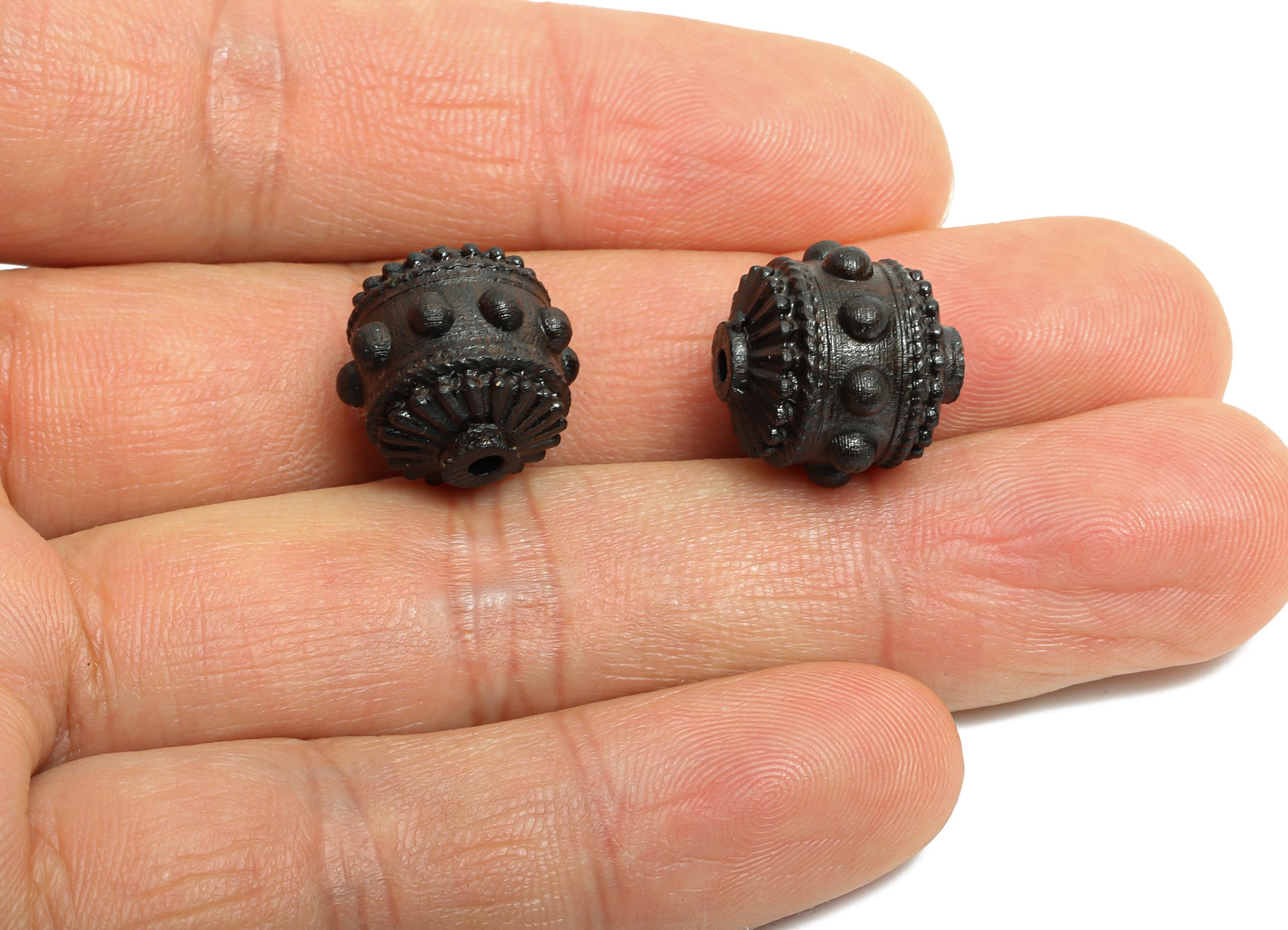 Black Wood Textured Bead - Handcrafted Space Bead - Jewelry Rustic Wooden Spacers - Handmade Wooden Beads for Bracelet - 14x14x14mm - BB1323 - DOMEDBAZAAR
