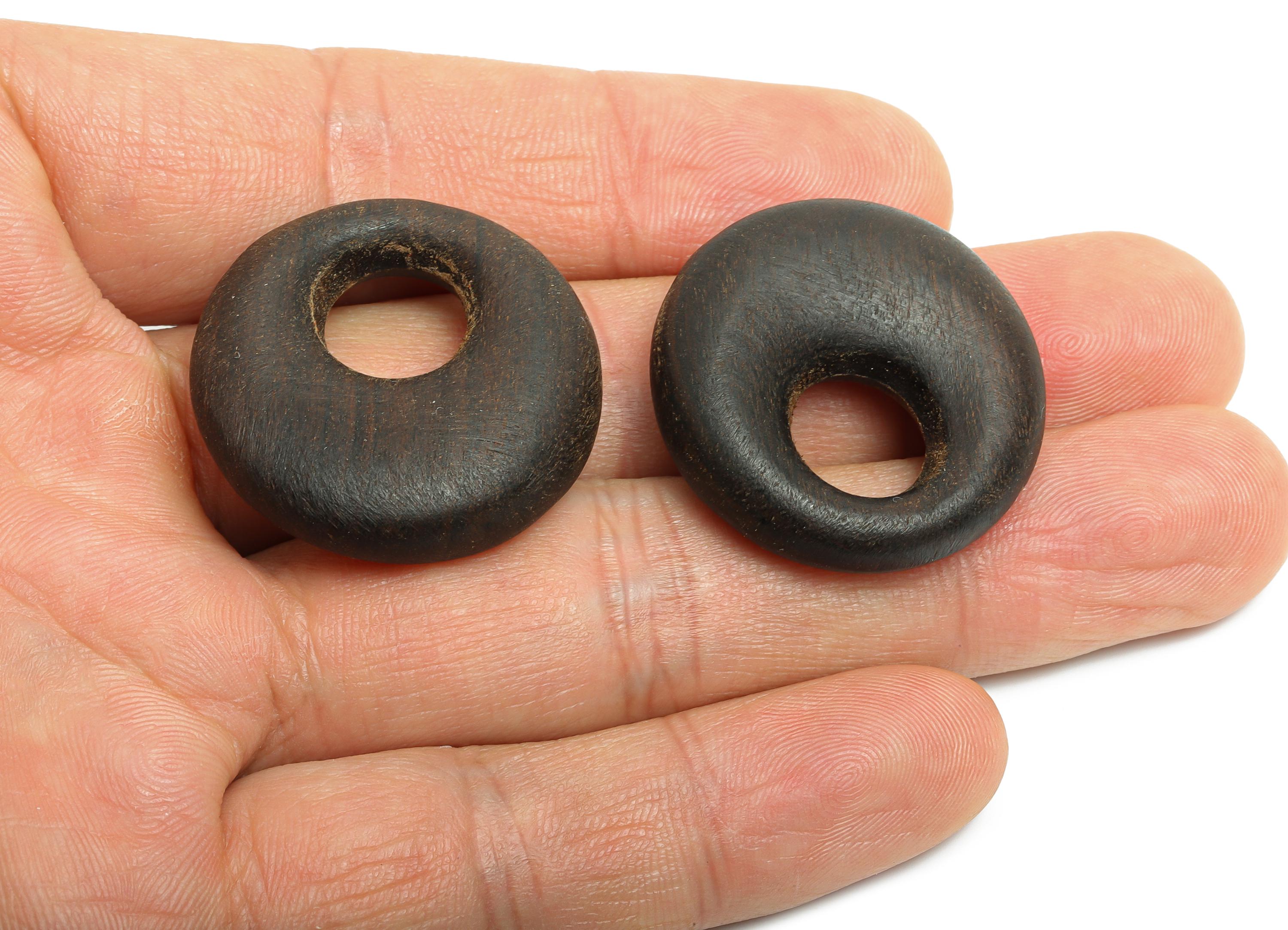 Black Wooden Donut Charm - Handcrafted Wood Geometry Charm - Minimalist Wooden Hoop Charm - Handmade Wooden for Crafting - 30x28x8mm -BB1315 - DOMEDBAZAAR