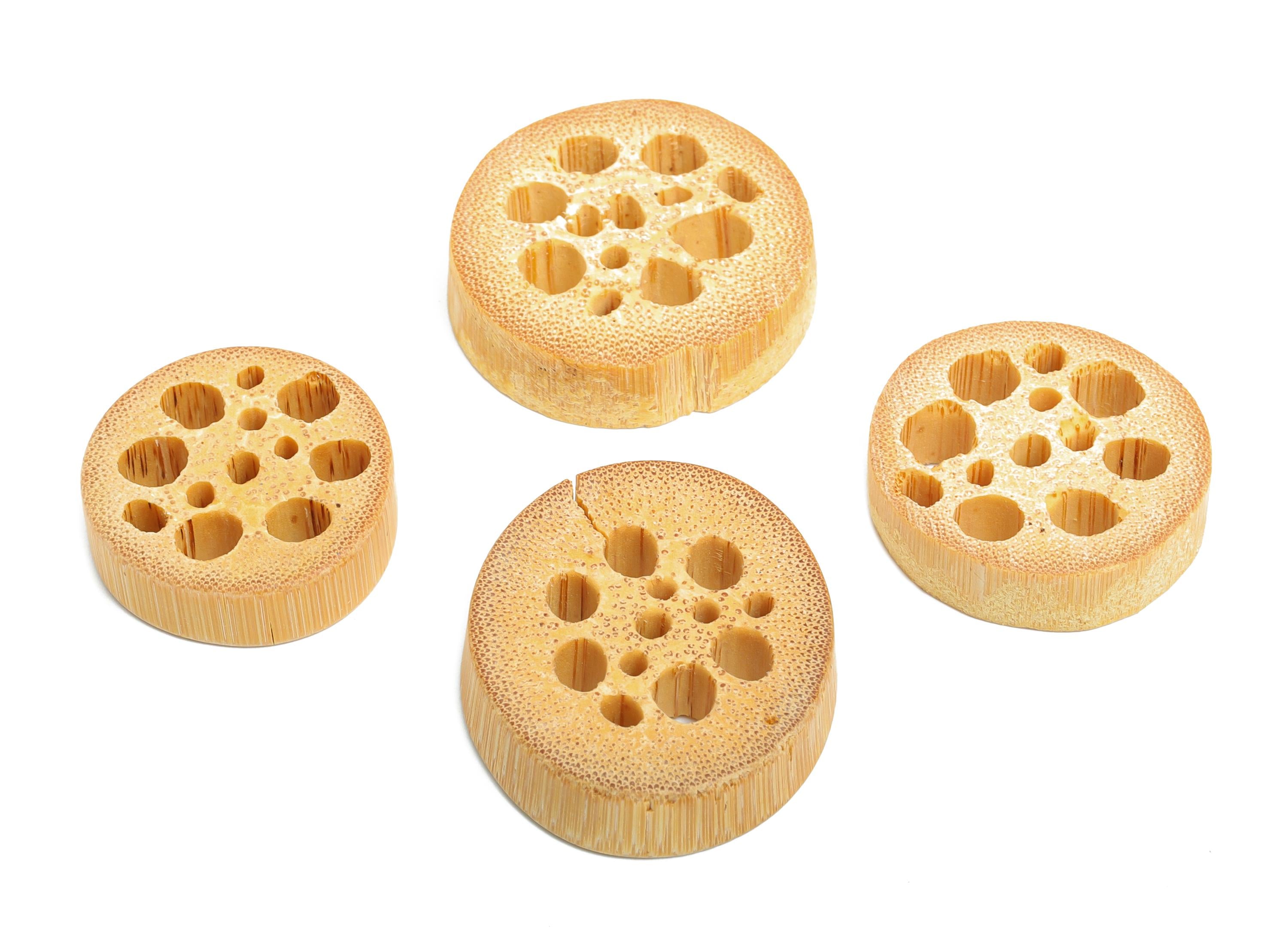 Bamboo Lotus Root Bead - Handcrafted Lotus Root Charm - Hollow Cut-Out Wood Bead - Handmade Wooden Beads for Crafting - 21x21x5mm - BB1333 - DOMEDBAZAAR