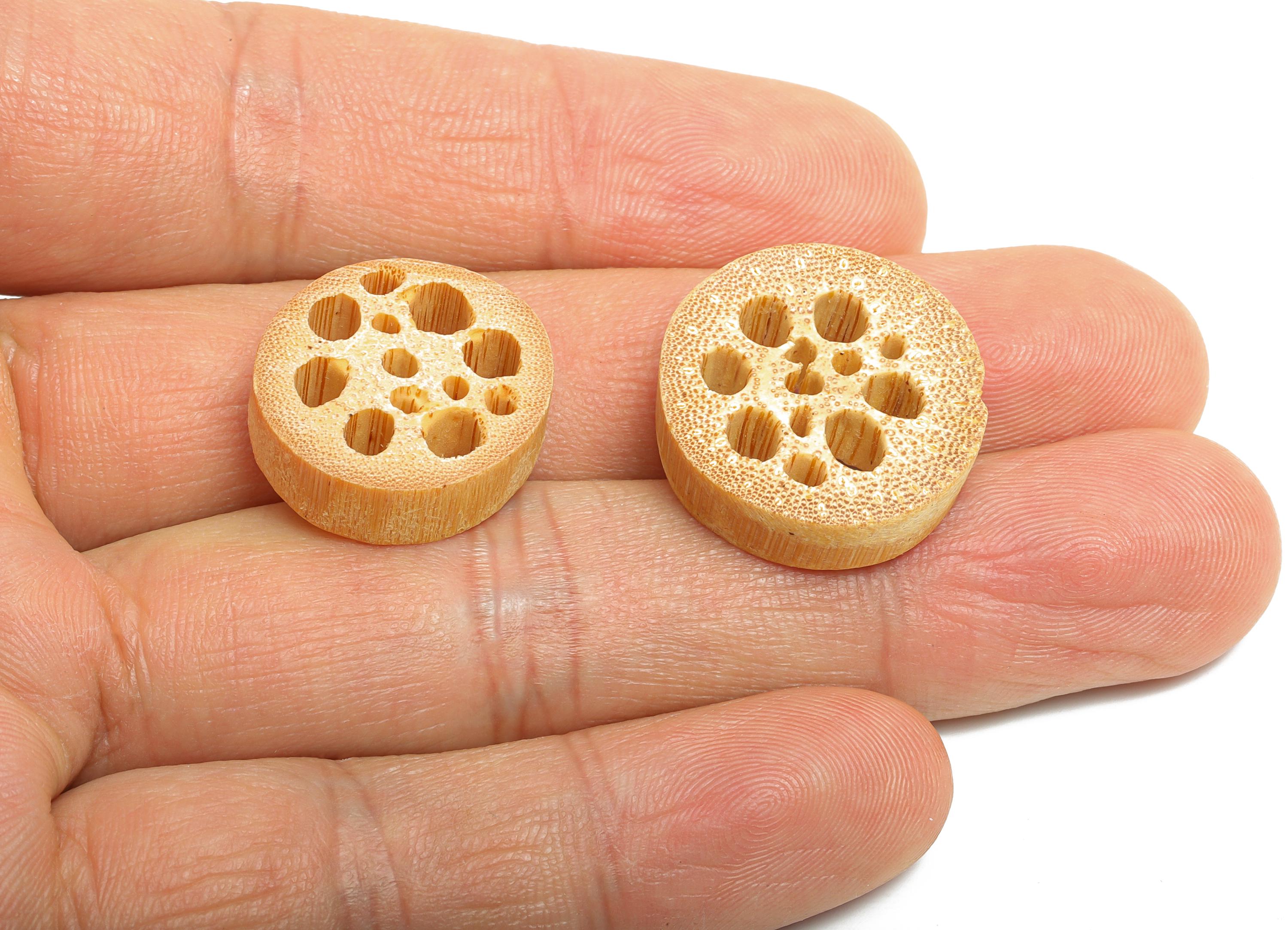 Bamboo Lotus Root Bead - Handcrafted Lotus Root Charm - Hollow Cut-Out Wood Bead - Handmade Wooden Beads for Crafting - 21x21x5mm - BB1333 - DOMEDBAZAAR