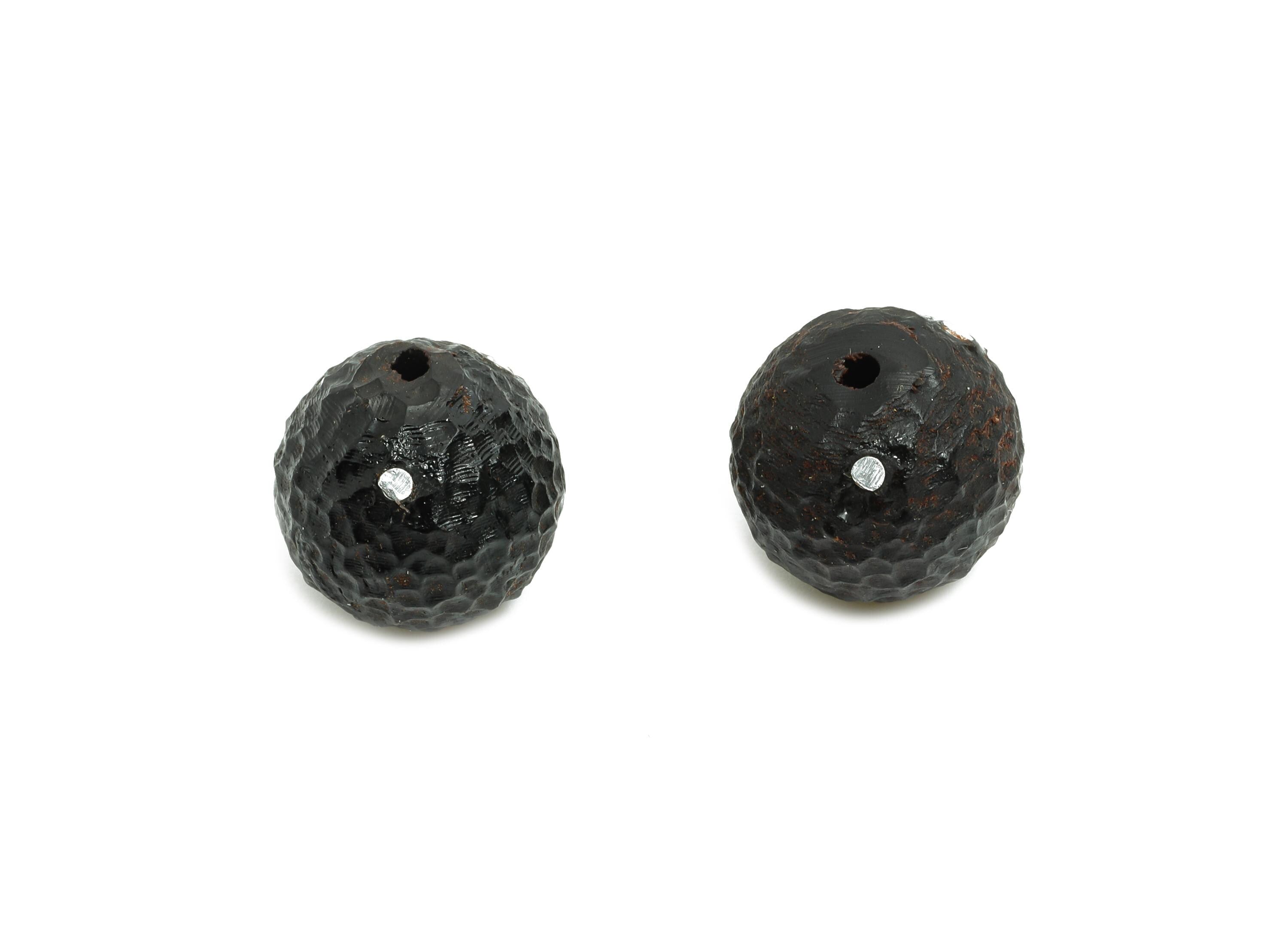 Black Wood Round Beads - Handcrafted Textured Beads - DIY Jewelry Natural Wood Supplies For Bracelet - Artisan Wood Bead - 12x12x12mm-BB1322 - DOMEDBAZAAR