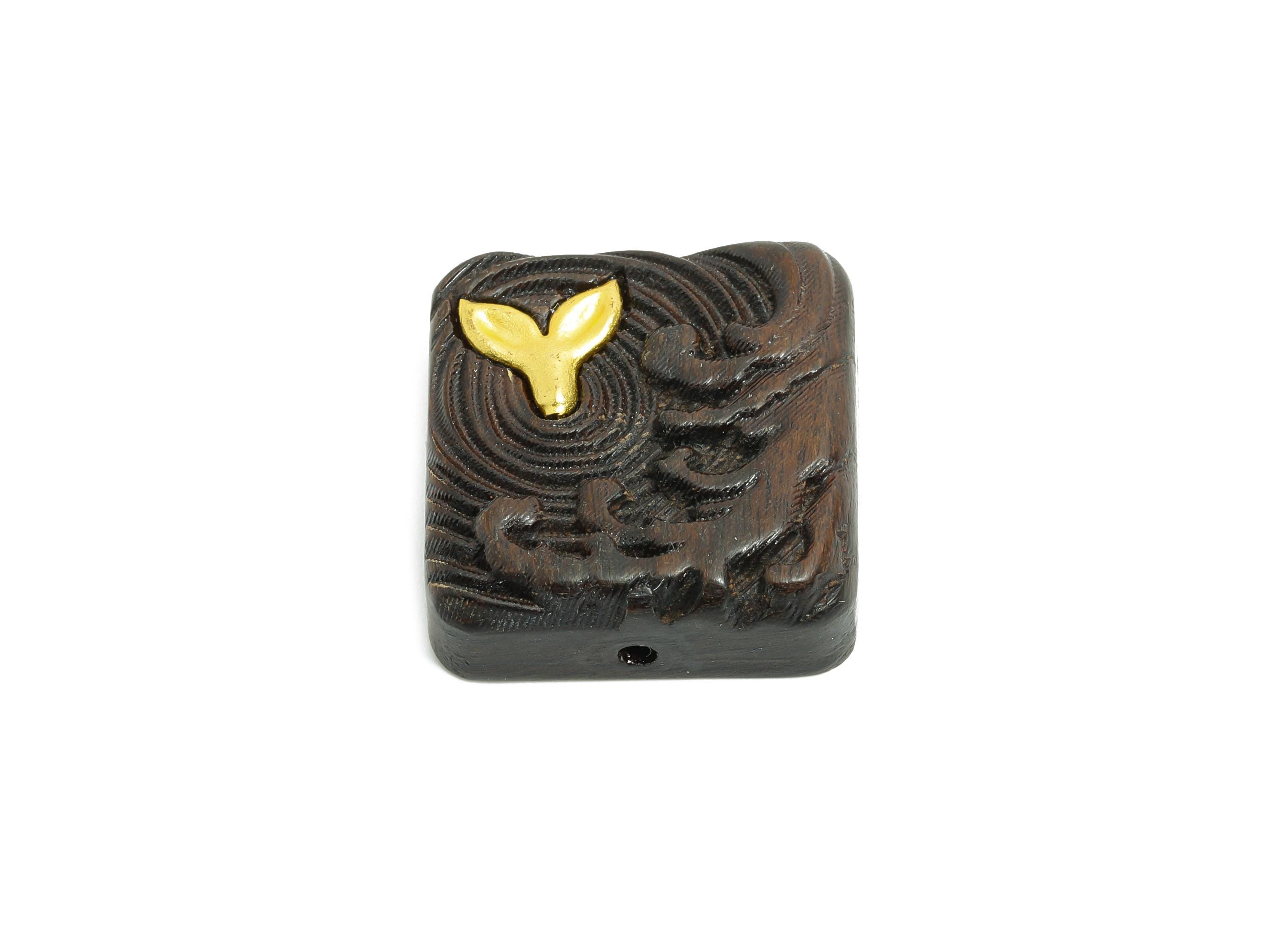 Artisan Crafted Whale Tail Bead - Black Wood Marine Charm - Wood Ocean-Themed Bead - Handmade Wooden Beads for Bracelet - 22x21x8mm - BB1314 - DOMEDBAZAAR