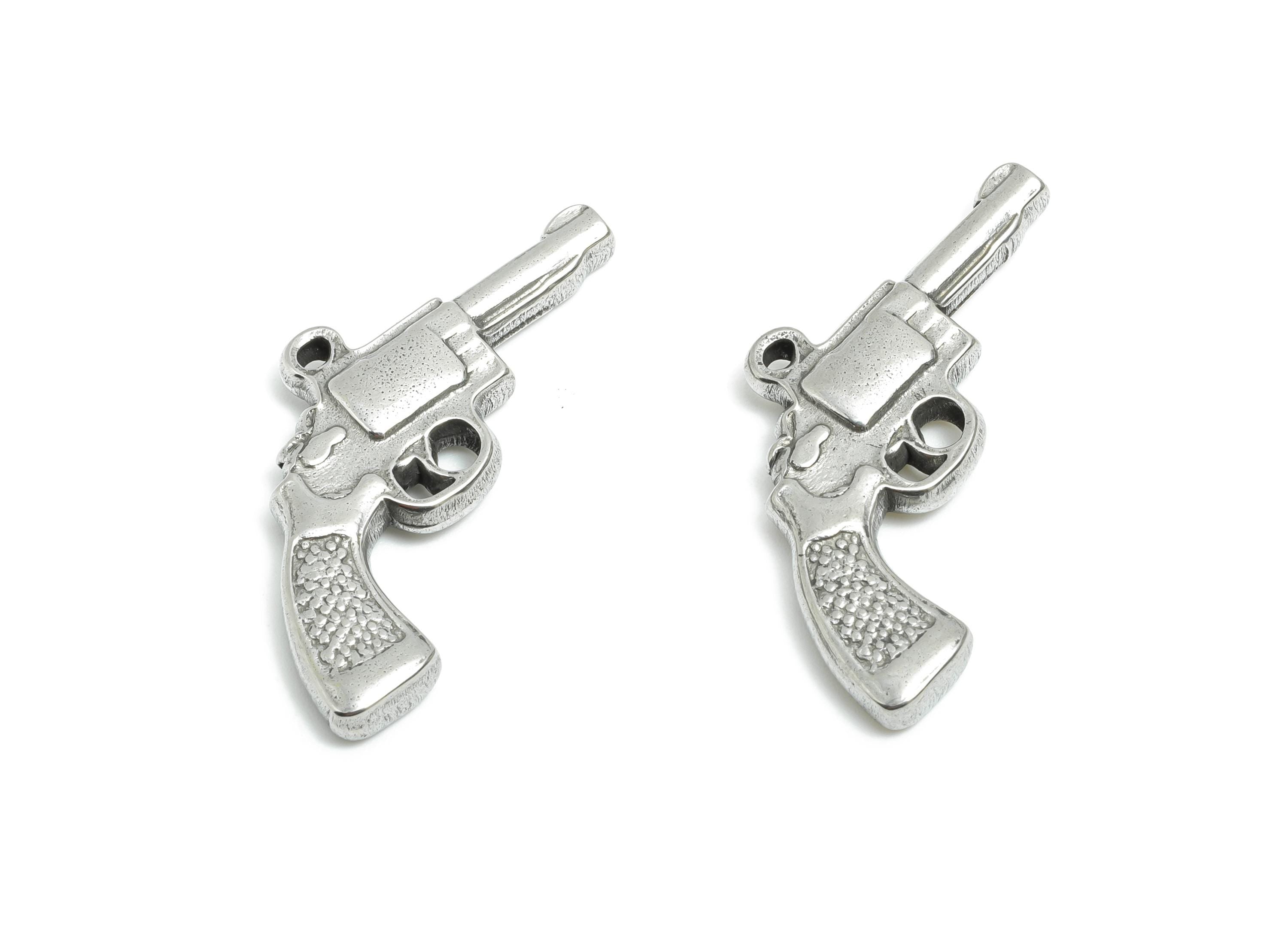 Steel Revolver Charm - Steel Retro Gun Charm - Steel Western Cowboy Pendant - Vintage Revolver Jewelry - Steel Charm - 30x14x3.29mm - SS1974 - DOMEDBAZAAR