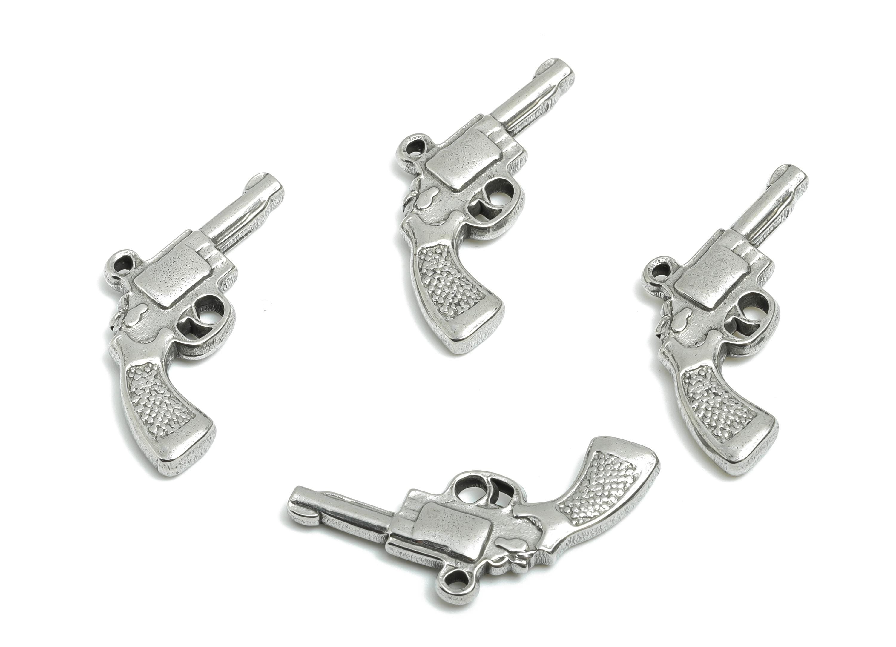 Steel Revolver Charm - Steel Retro Gun Charm - Steel Western Cowboy Pendant - Vintage Revolver Jewelry - Steel Charm - 30x14x3.29mm - SS1974 - DOMEDBAZAAR
