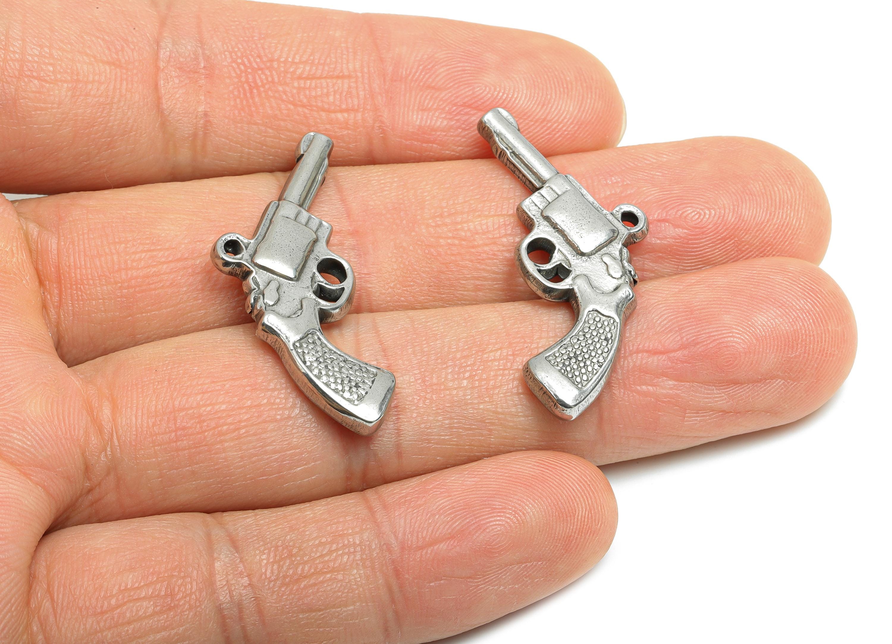 Steel Revolver Charm - Steel Retro Gun Charm - Steel Western Cowboy Pendant - Vintage Revolver Jewelry - Steel Charm - 30x14x3.29mm - SS1974 - DOMEDBAZAAR